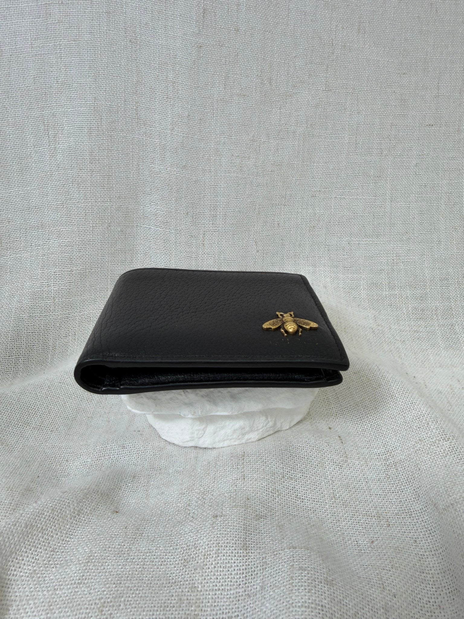 Gucci Black Leather Anomalies Bee Bifold Wallet