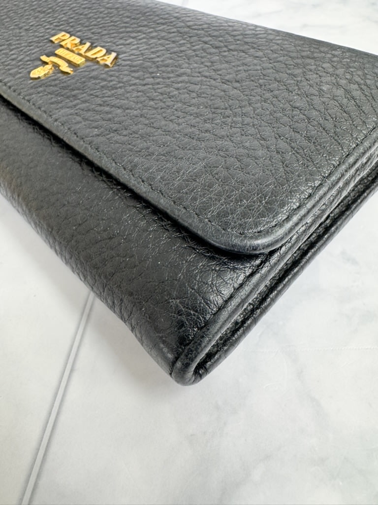 Prada Black Grained Leather Long Wallet
