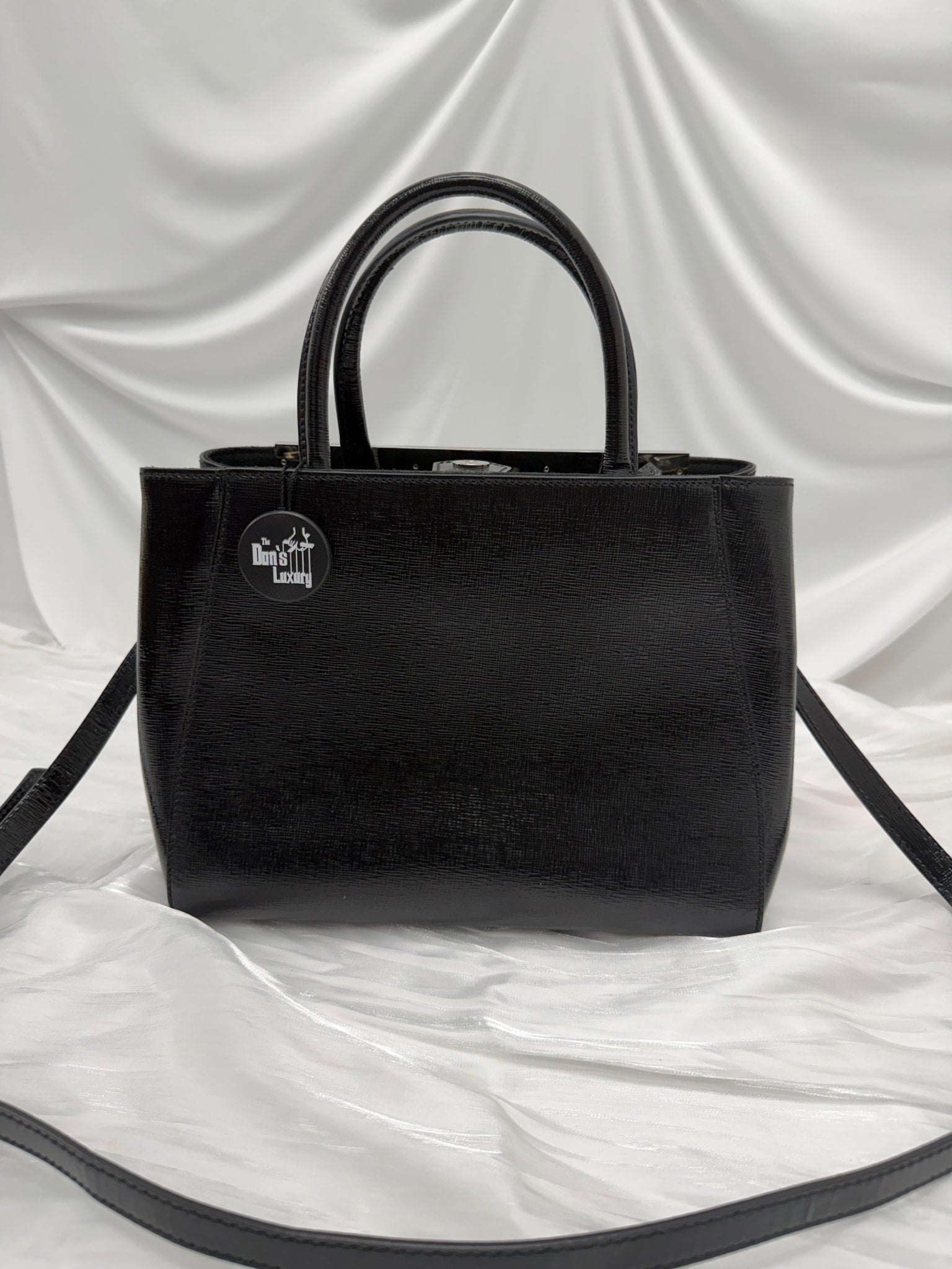 Fendi Black Patent Leather 2Jours Handbag