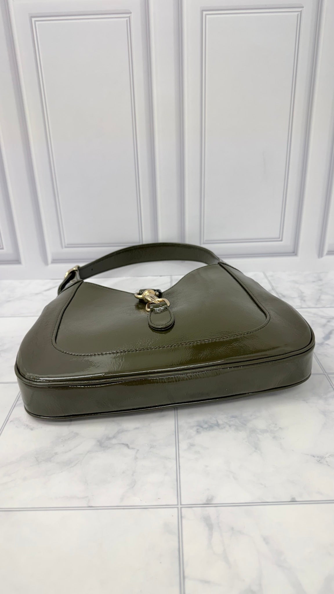 BRAND NEW - Gucci Green Patent Leather Jackie Shoulder Bag 
