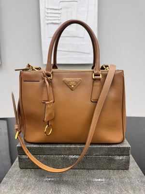 Prada Tan Saffiano Leather Double Zip Galleria Tote Bag