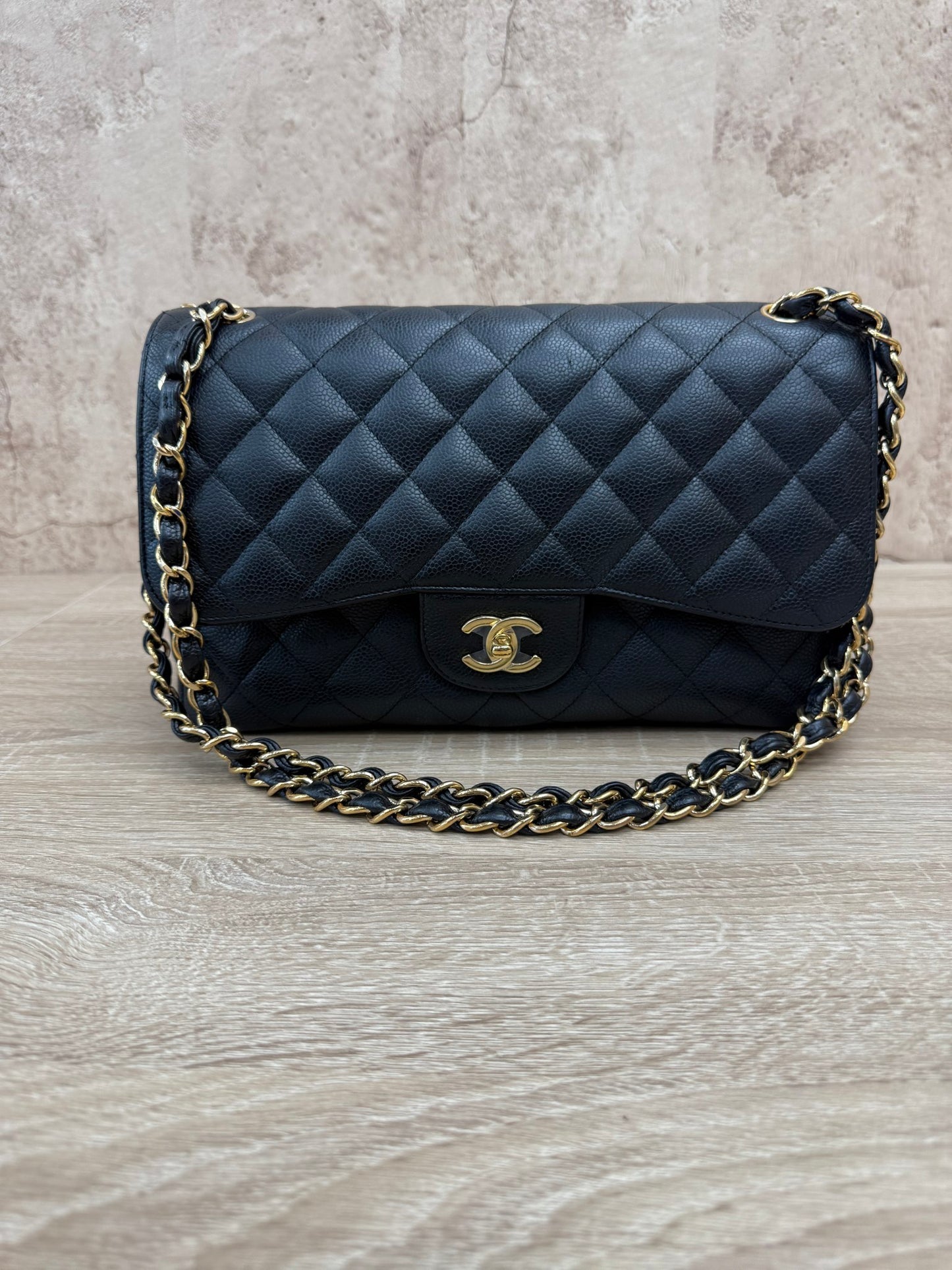 Chanel Black Caviar Leather Jumbo Classic Double Flap 