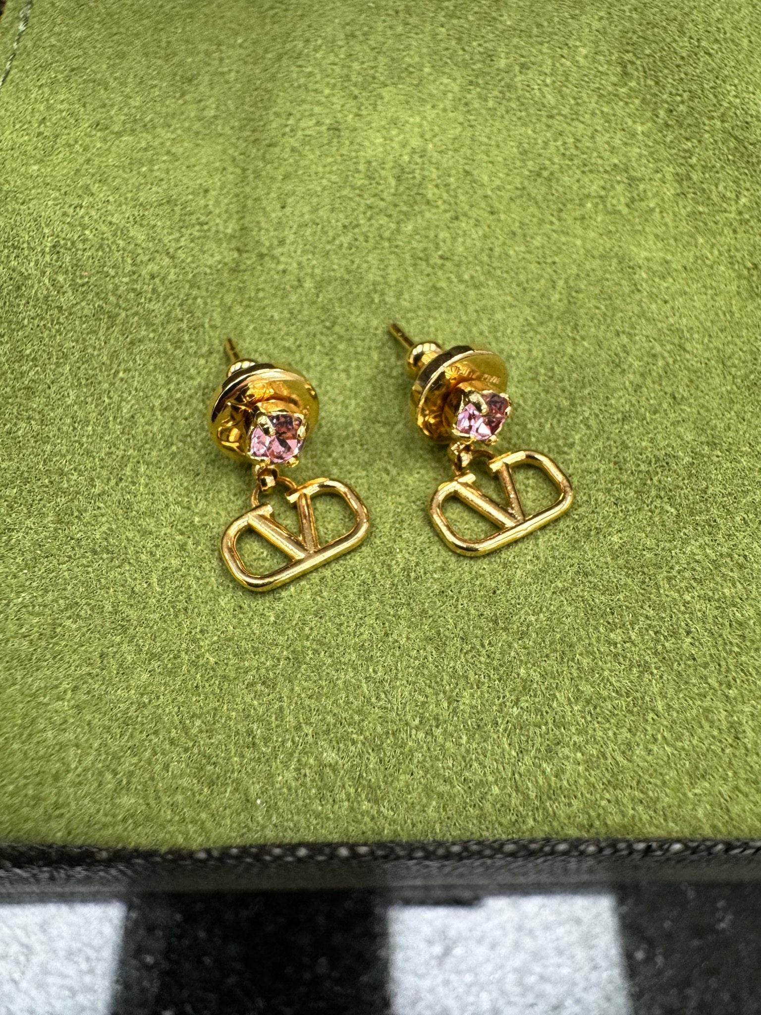 Valentino Gold And Pink VLogo Earrings