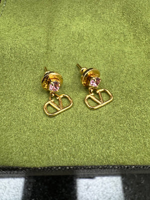 Valentino Gold And Pink VLogo Earrings