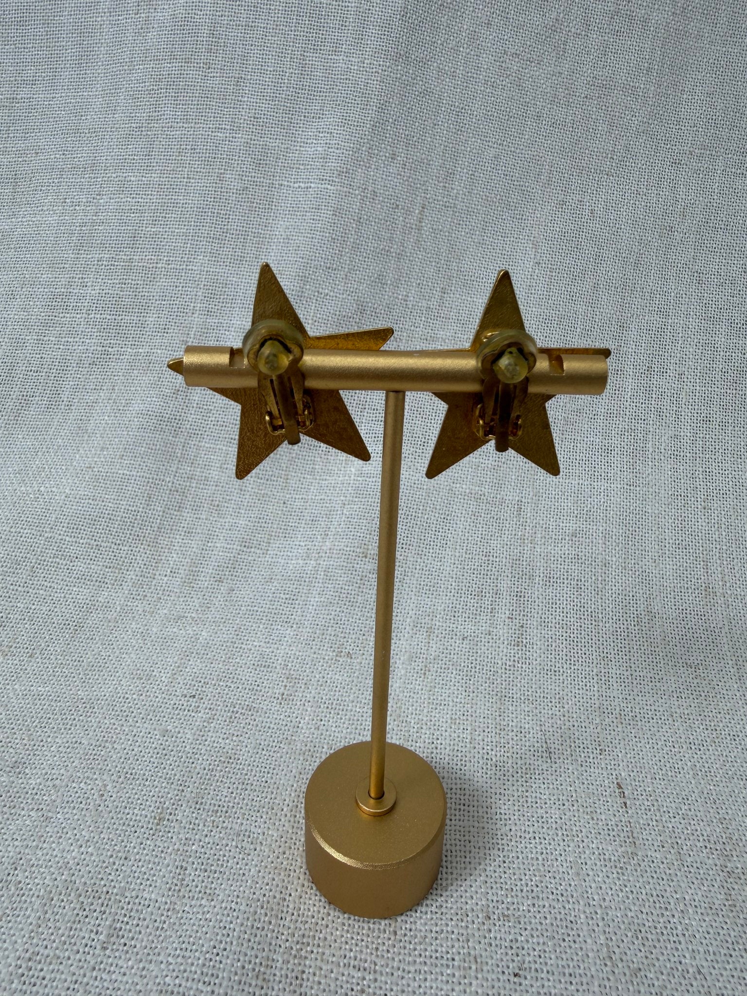 Chanel Ivory And Gold Star Clip On Earrings 