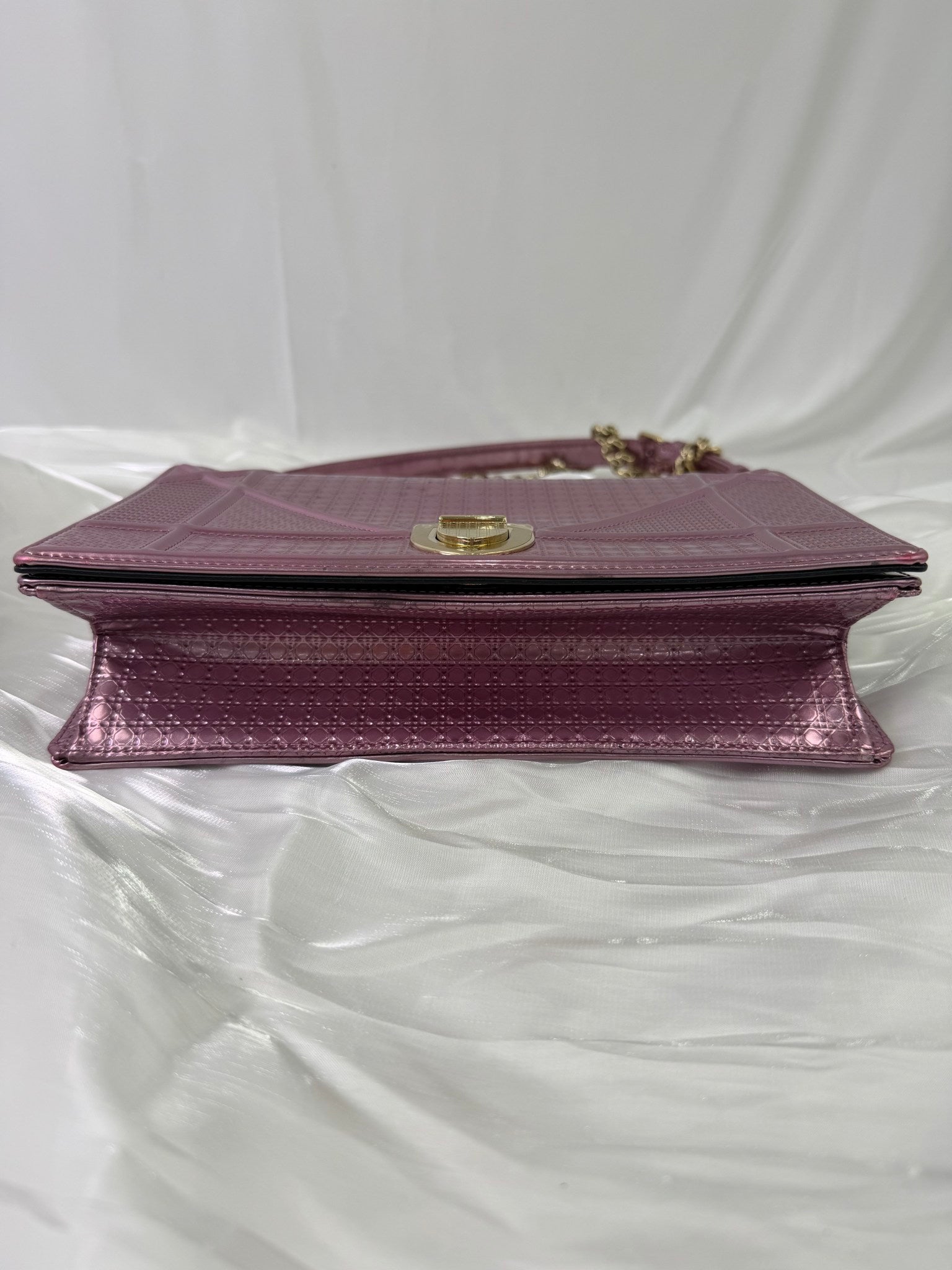 Christian Dior Pink Metallic Leather Diorama Handbag