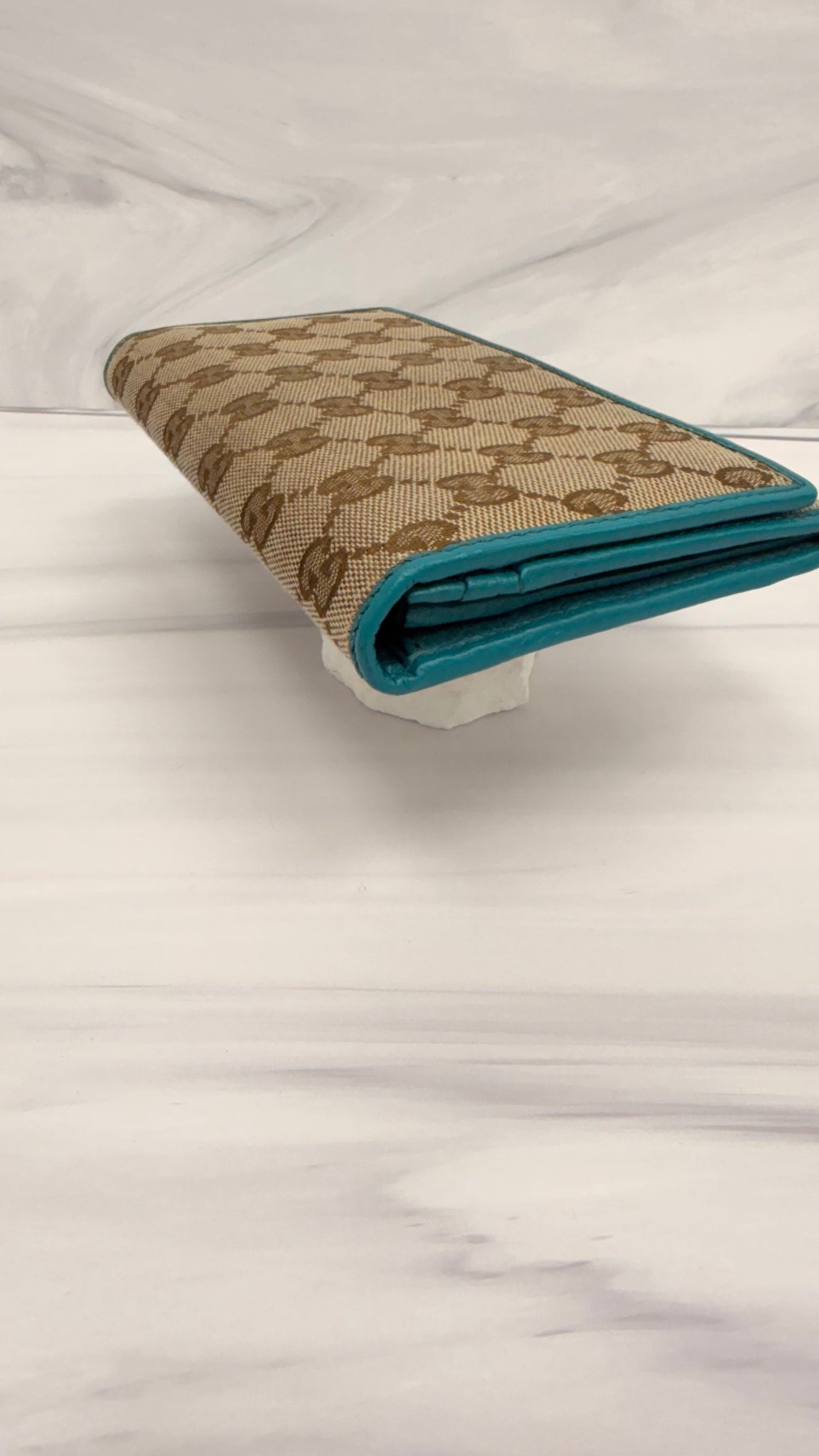 Gucci Brown And Teal GG Canvas Long Wallet 