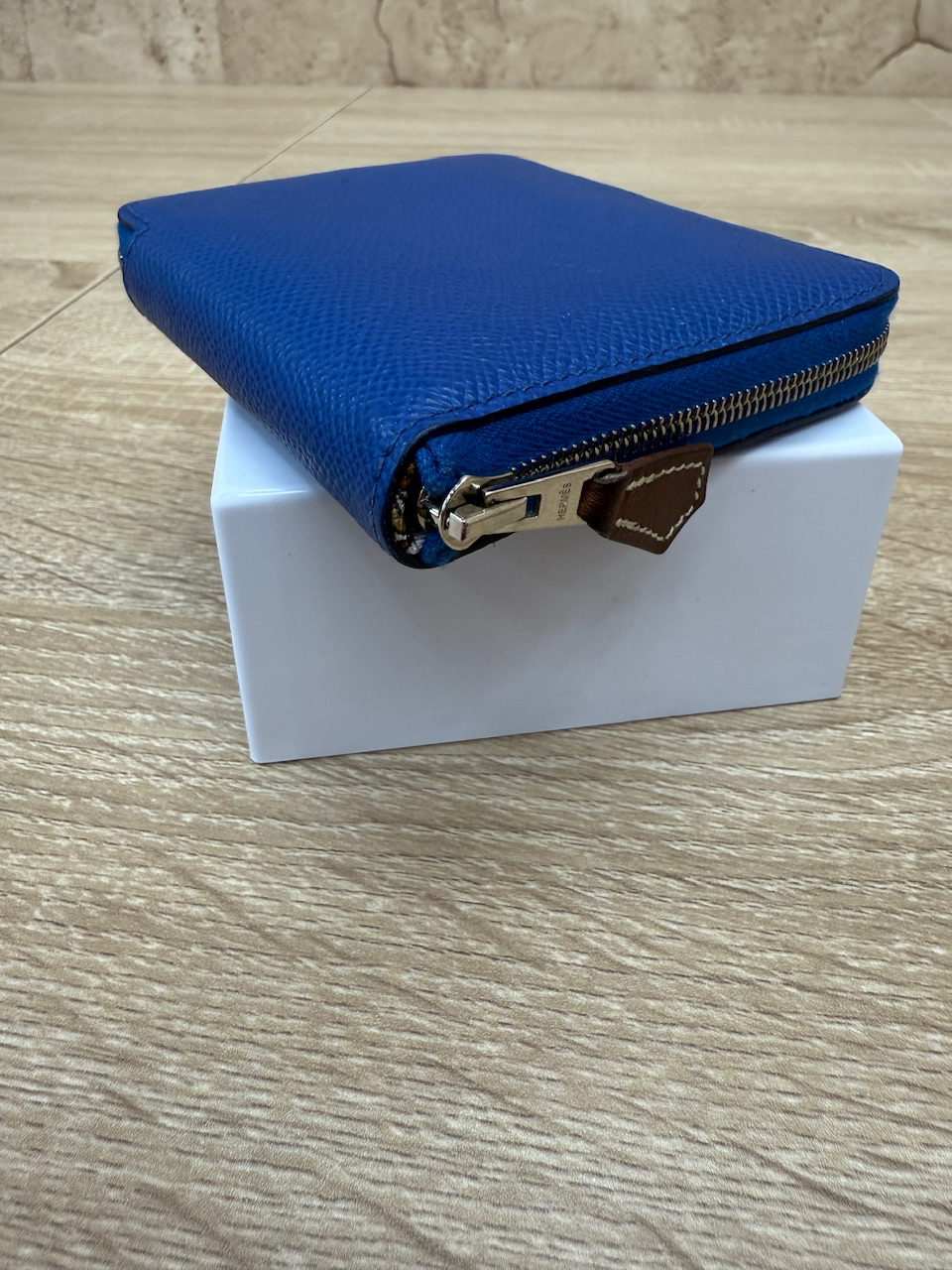 Hermes Blue Epsom Leather Azap Compact Zippy Wallet