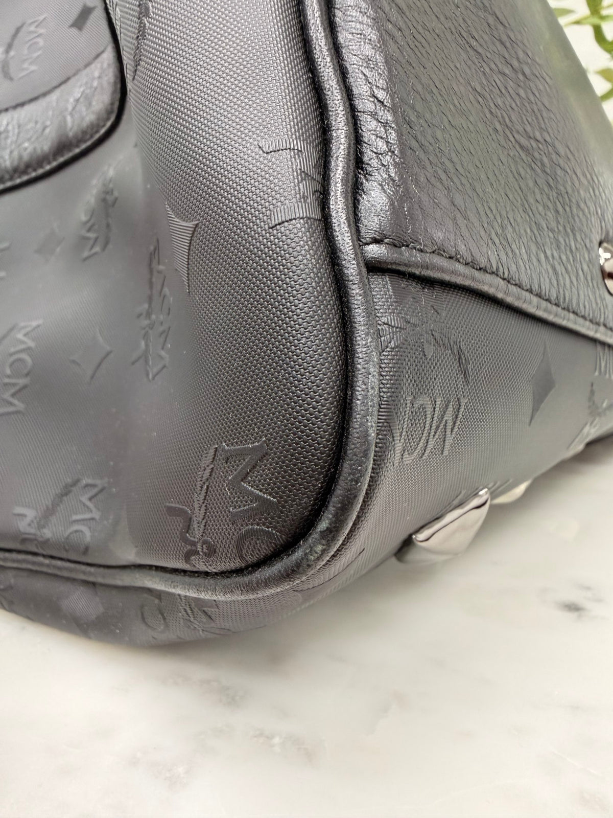 MCM Black Leather Studded Travel Duffle Bag 