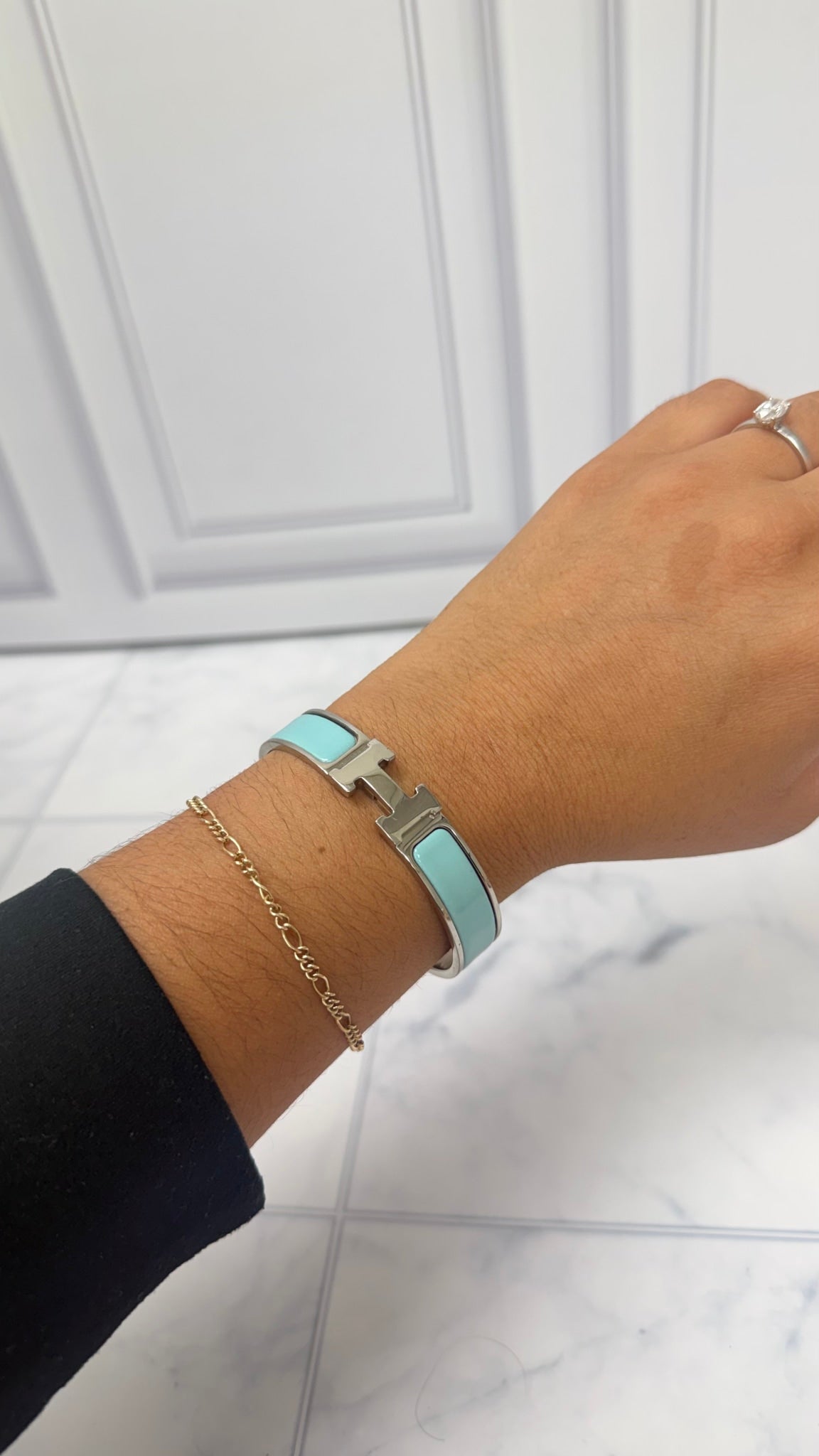 Hermes Light Blue Enamel and Silver Clic H Bracelet