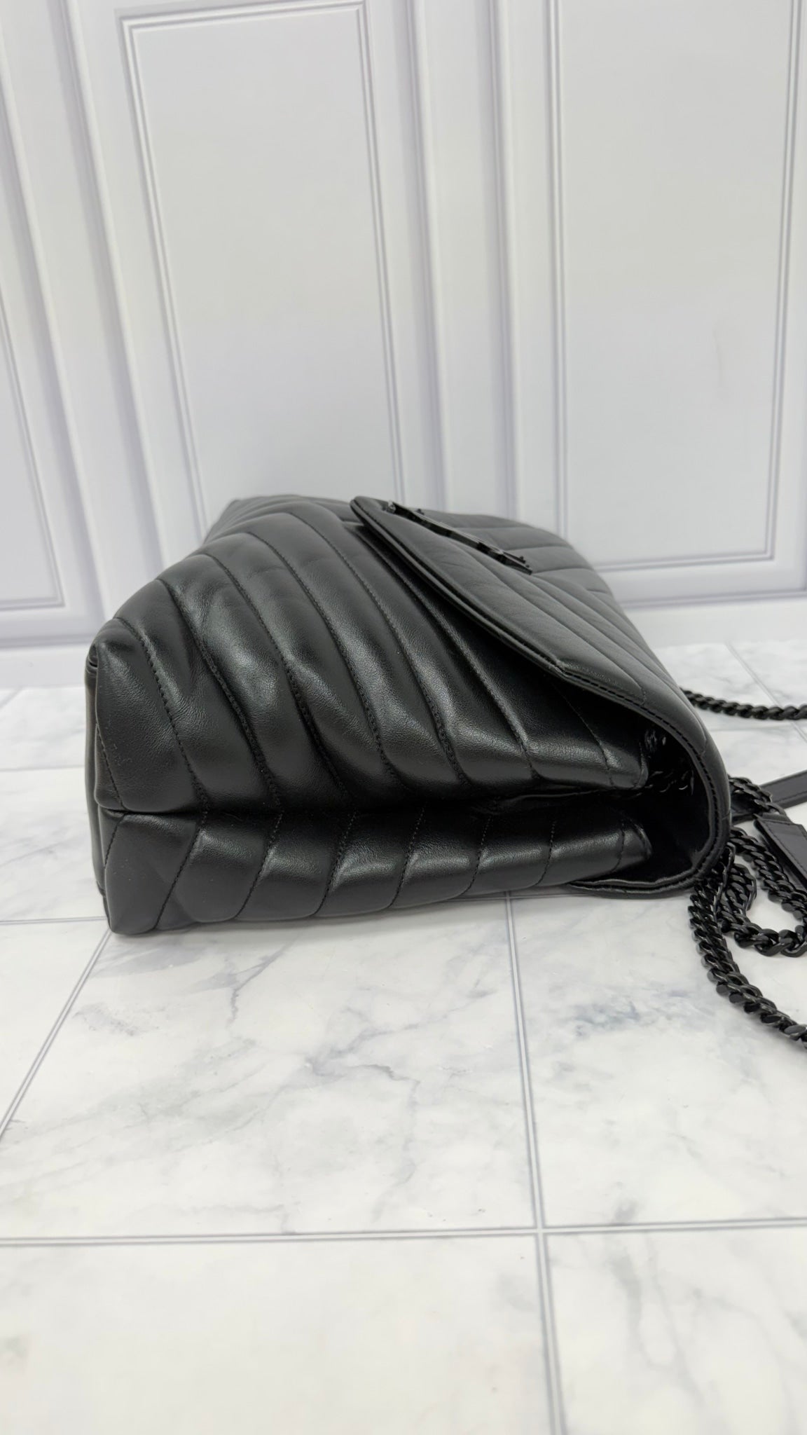 Saint Laurent YSL Black Quilted Leather Medium Lou Lou Shoulder Bag 