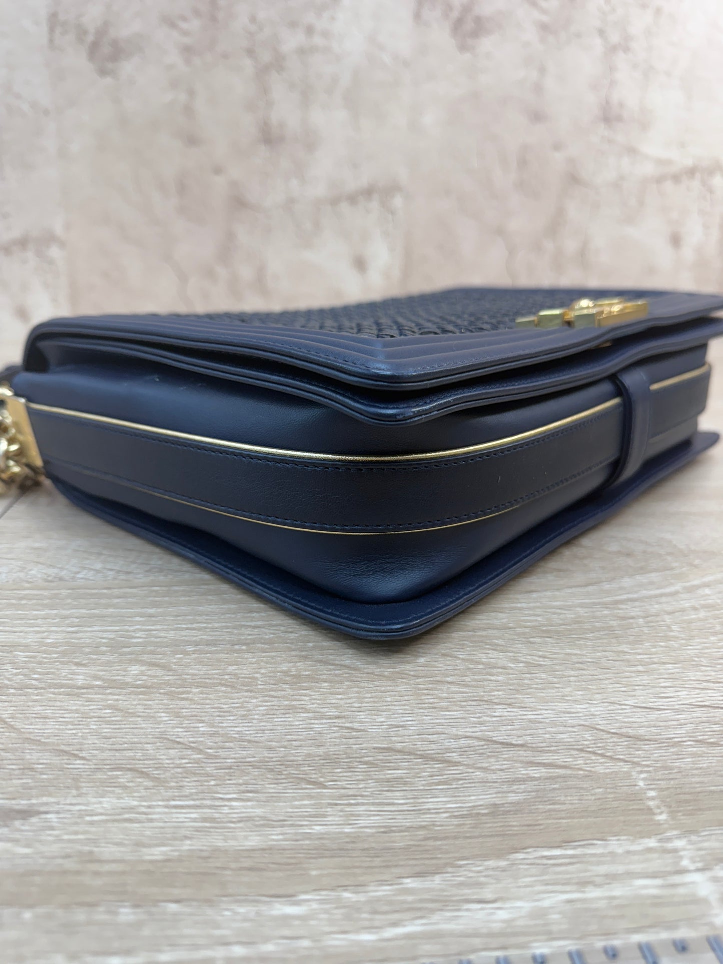Chanel Navy Lambskin Braided Woven Boy Flap