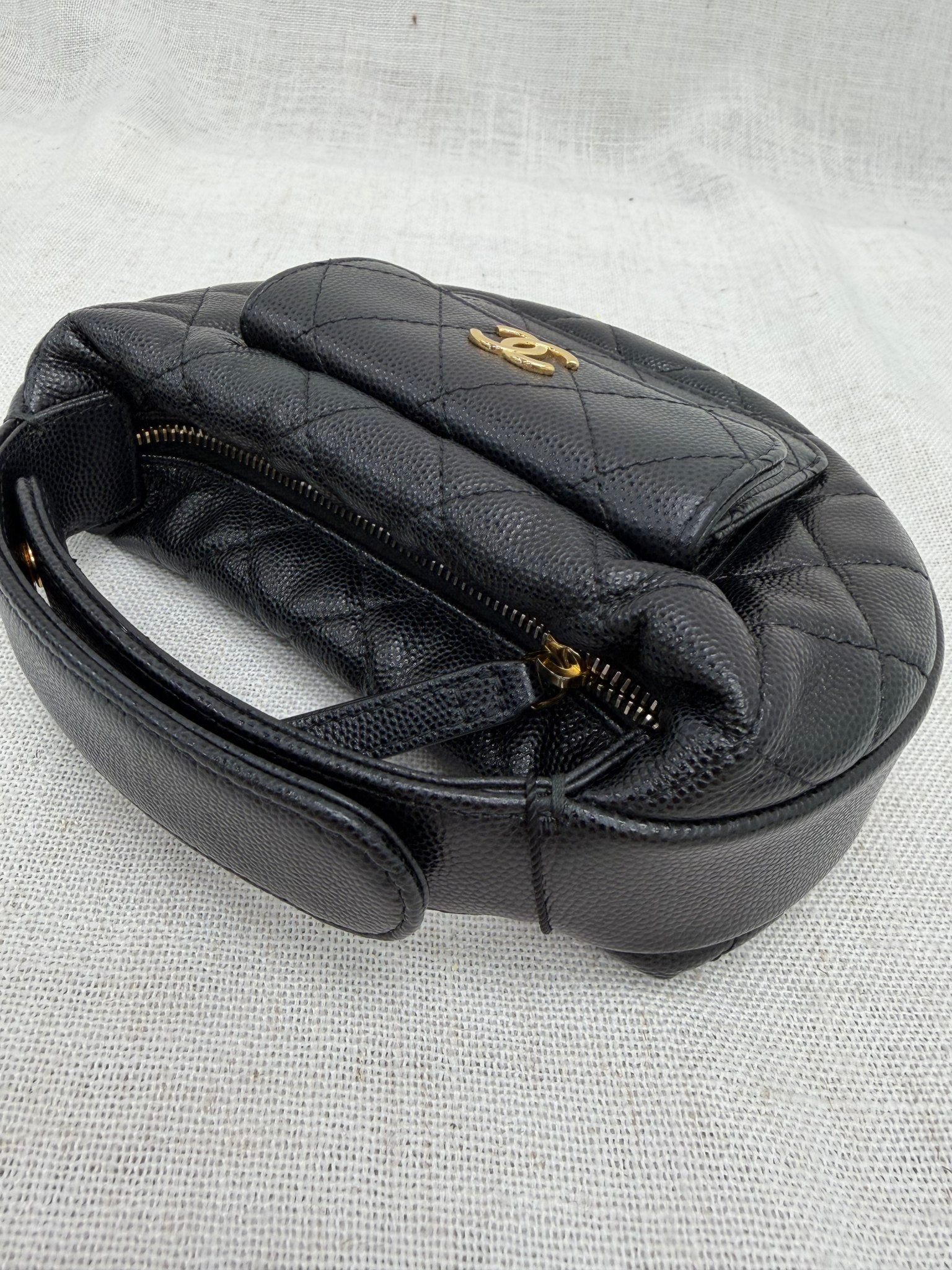 Chanel Black Caviar Leather Mini Round Polly Pocket Bag