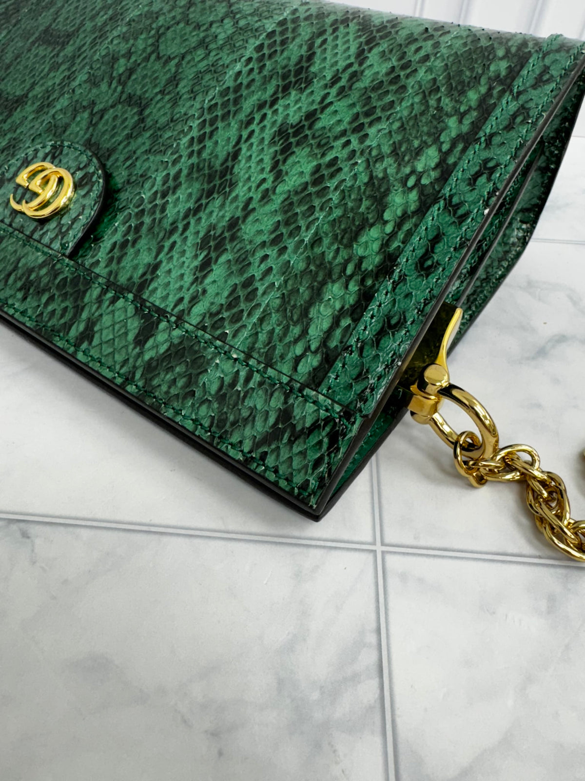 Gucci Green Snakeskin Ophidia Small Chain Shoulder Bag