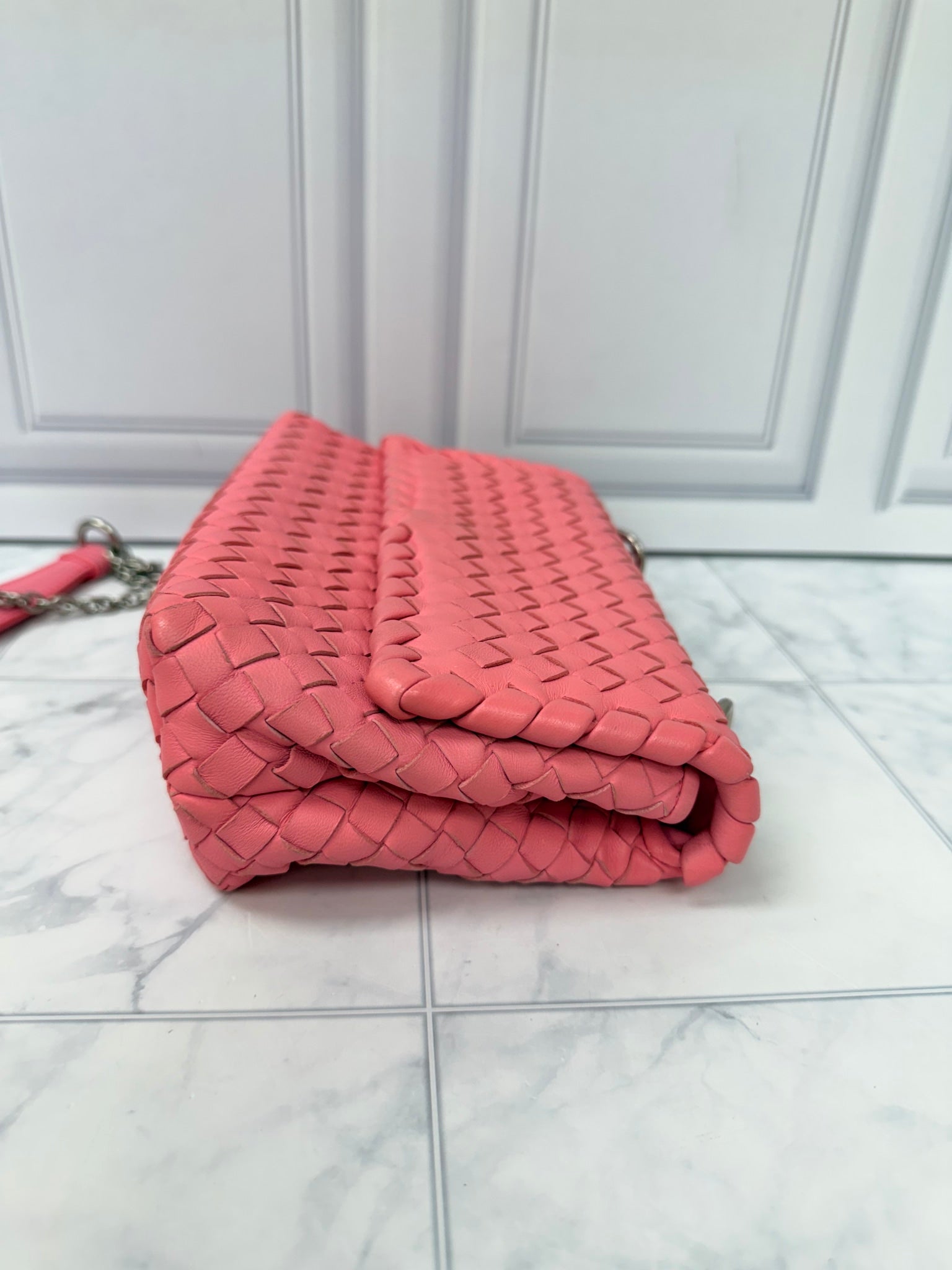 Bottega Veneta Pink Intrecciato Leather Olimpia Bag
