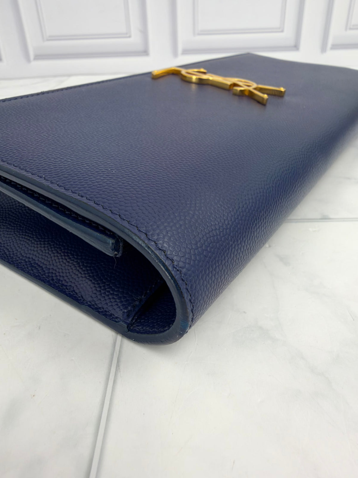 Saint Laurent YSL Blue Caviar Leather Clutch Bag