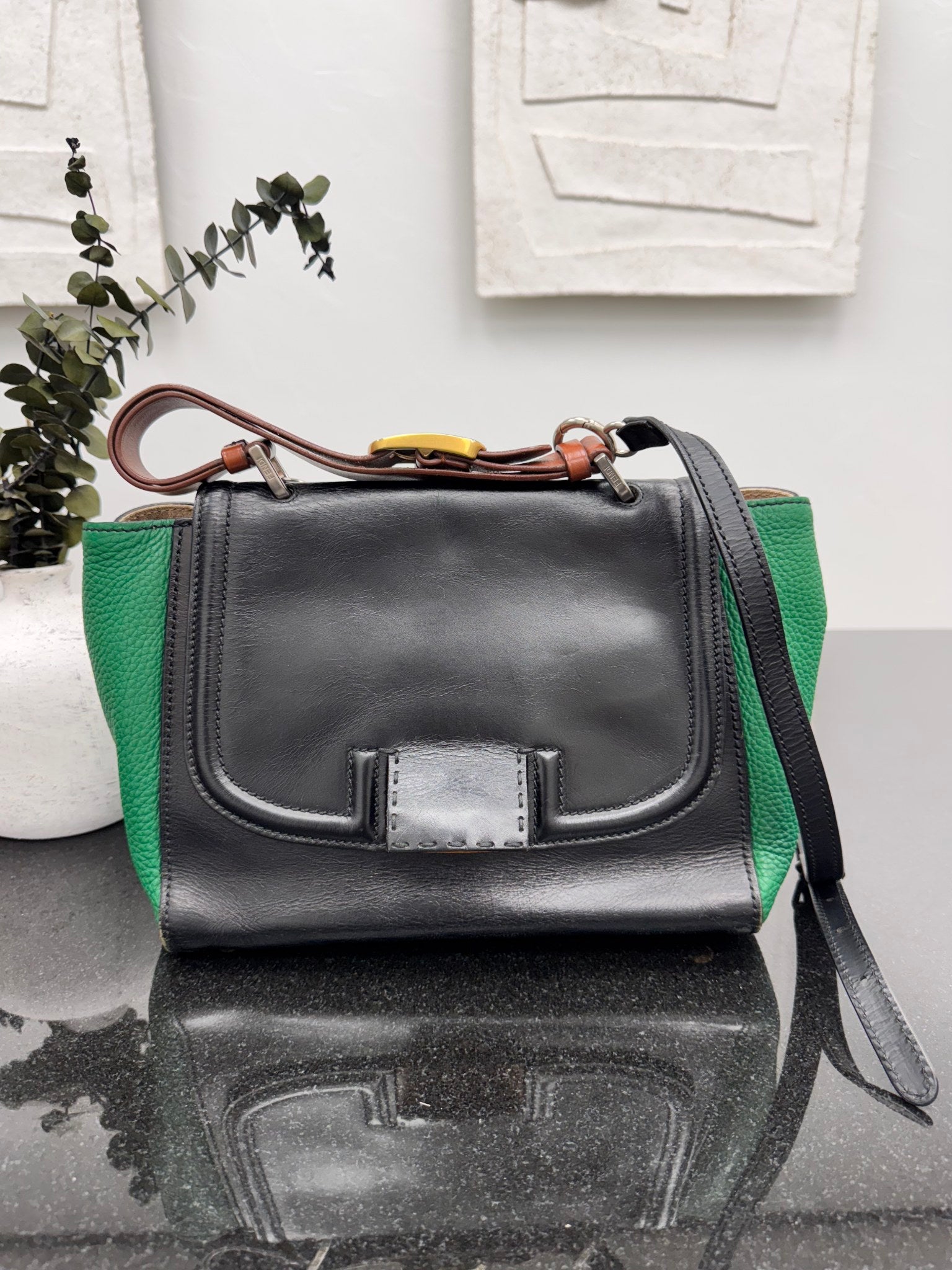 Fendi Green And Black Leather Crossbody Bag