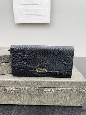 Burberry Black Embossed Leather Langley Long Wallet