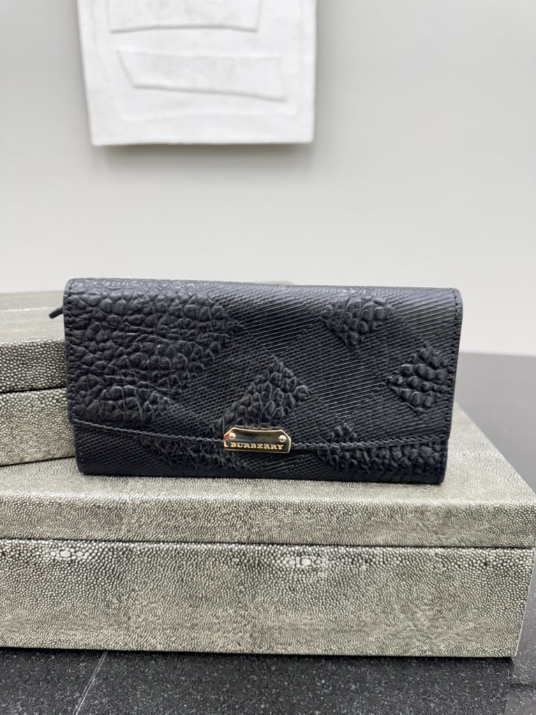 Burberry Black Embossed Leather Langley Long Wallet