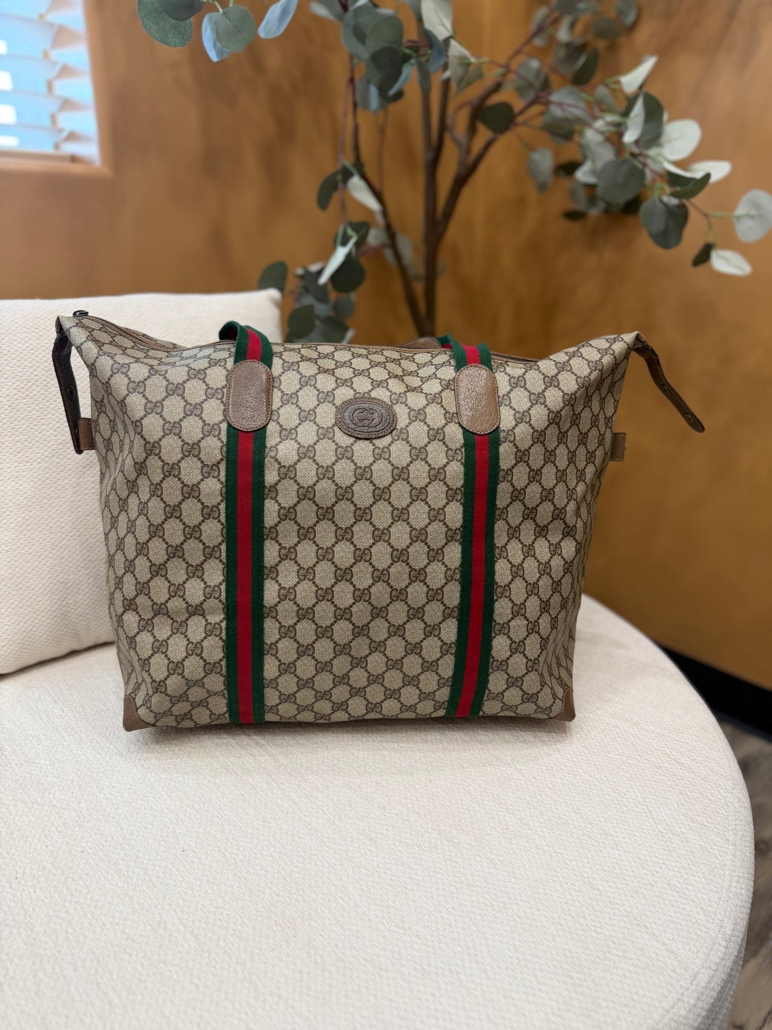 Gucci GG Supreme Print Coated Canvas Web Strap Travel Tote