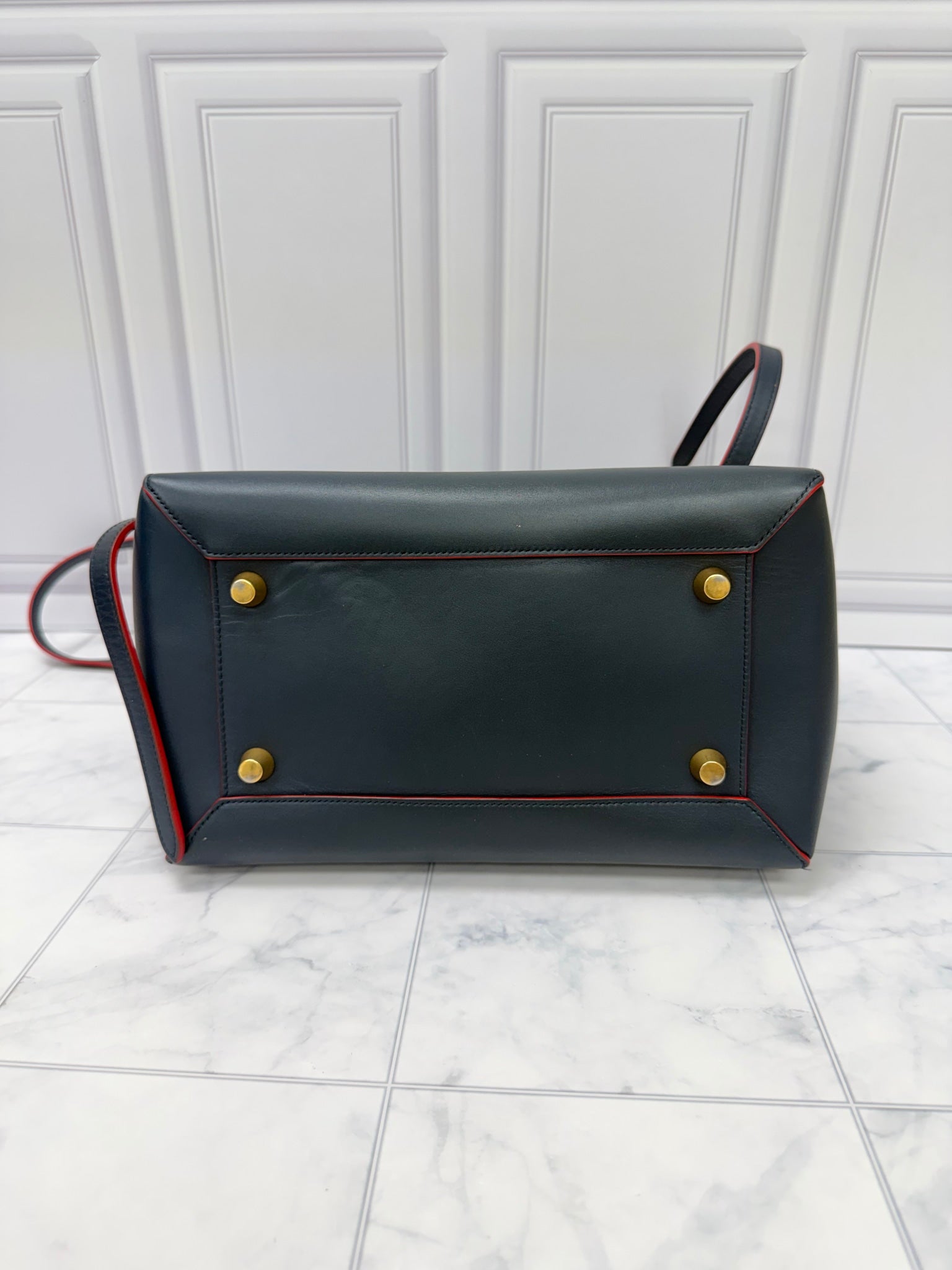 Celine Navy Blue Leather Mini Belt Handbag 