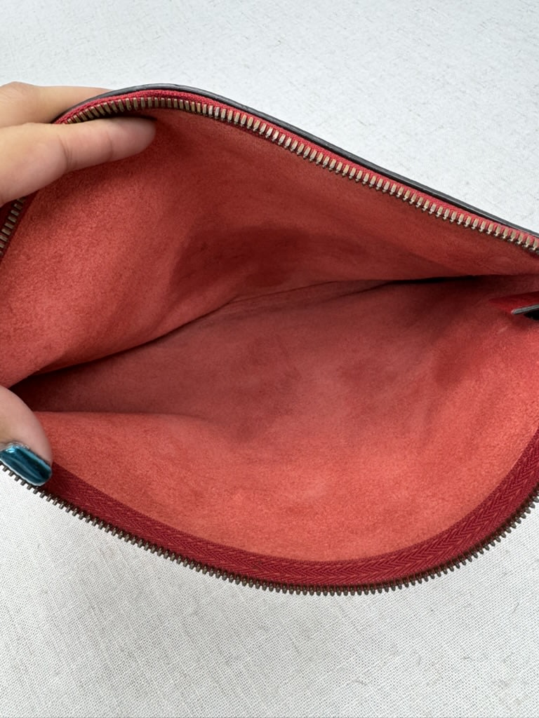 Gucci Red Logo Print Grained Leather Pouch