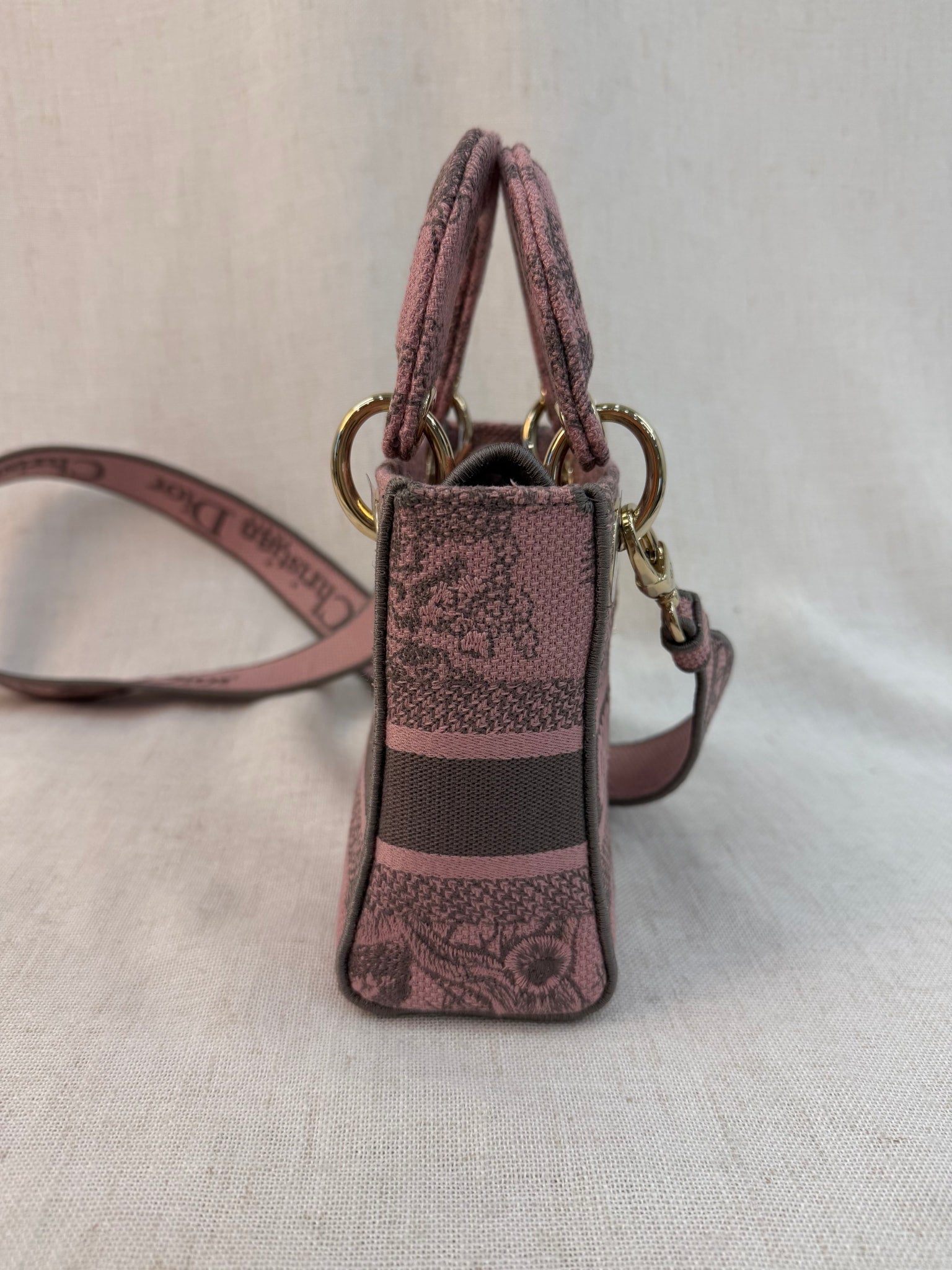 Christian Dior Pink Canvas Mini Lady Dior Tote Bag