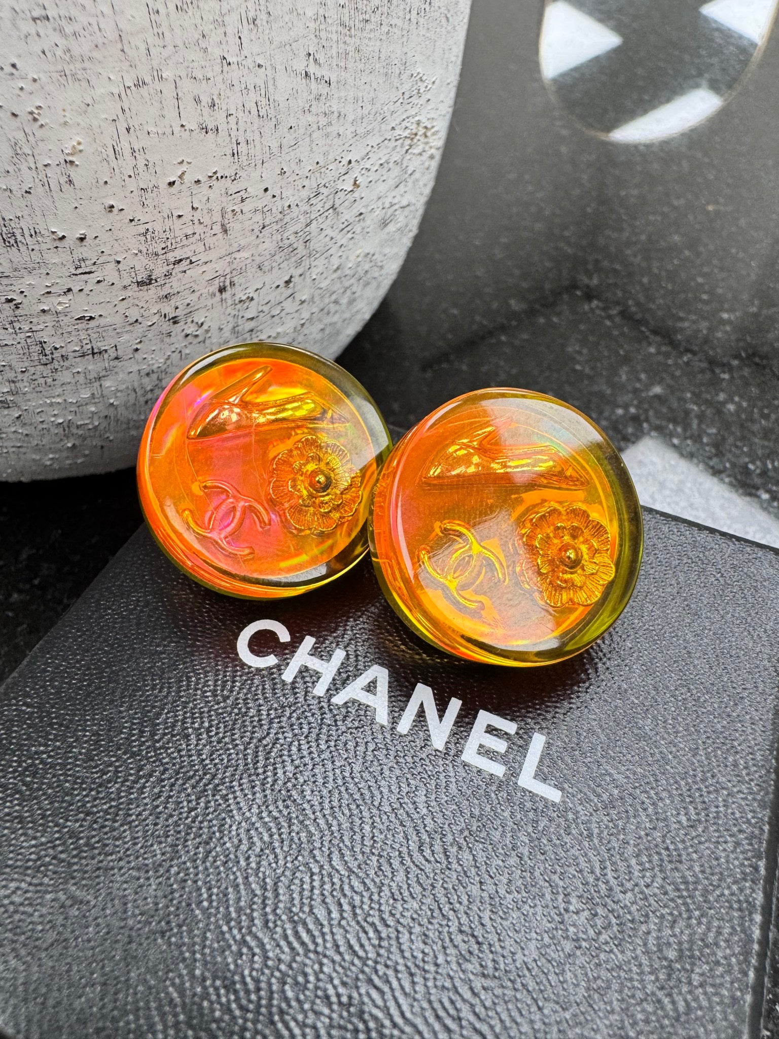 Chanel Orange Holographic Aurora Clip On Earrings