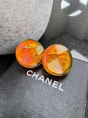 Chanel Orange Holographic Aurora Clip On Earrings