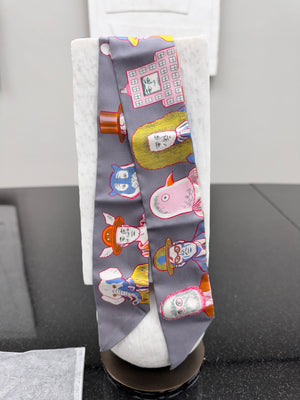 Hermes Grey Characters Silk Twilly