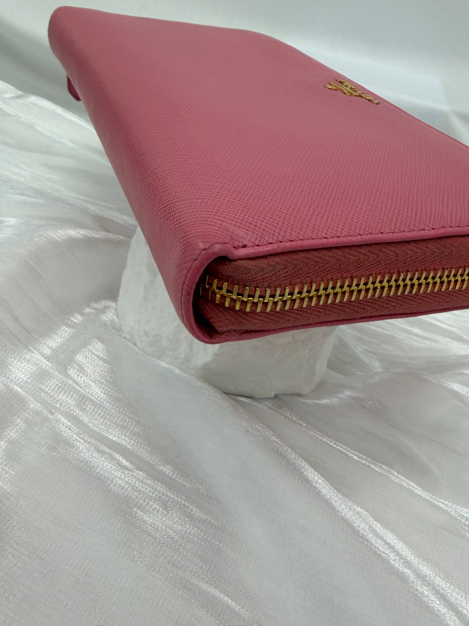 Prada Pink Saffiano Leather XL Zippy Wallet