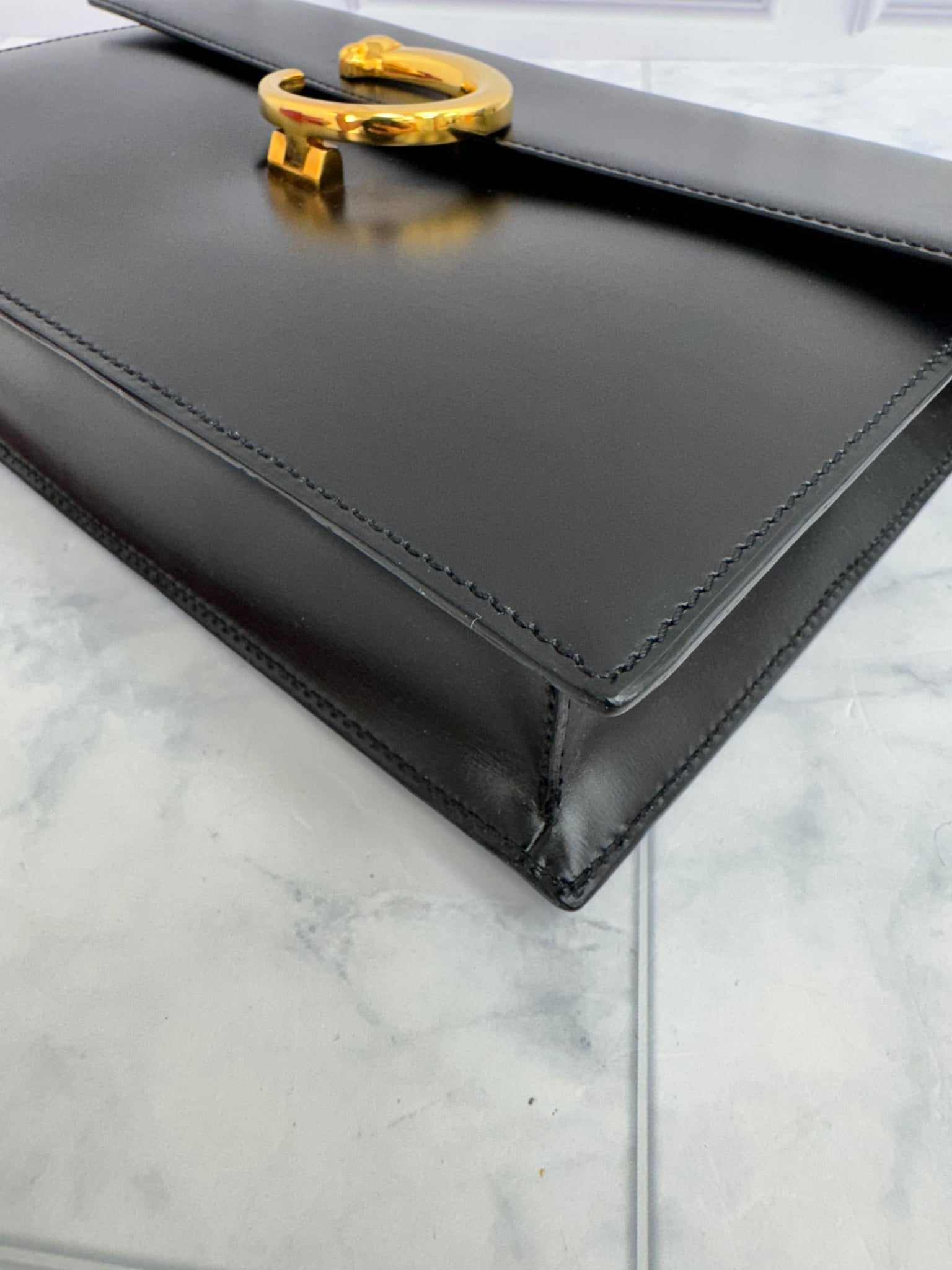 Cartier Black Leather Panthere Double De Cartier Small Top Handle Bag