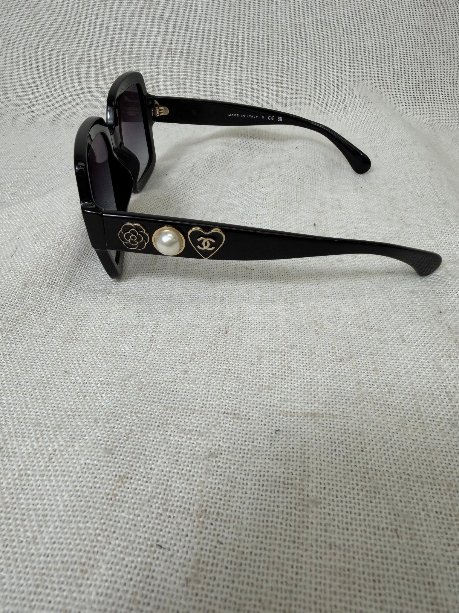 Chanel Black Acetate Charms Pearl Square Sunglasses