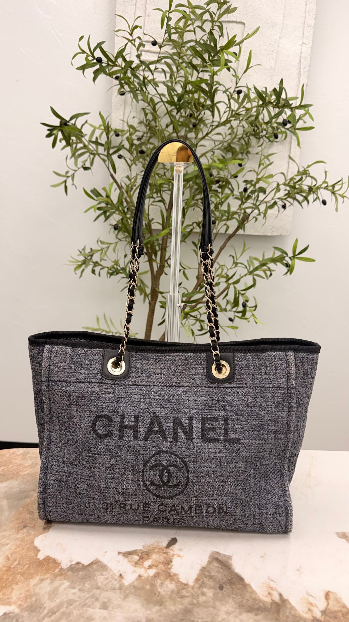 Chanel Grey Tweed Canvas Deauville Small Tote Bag 