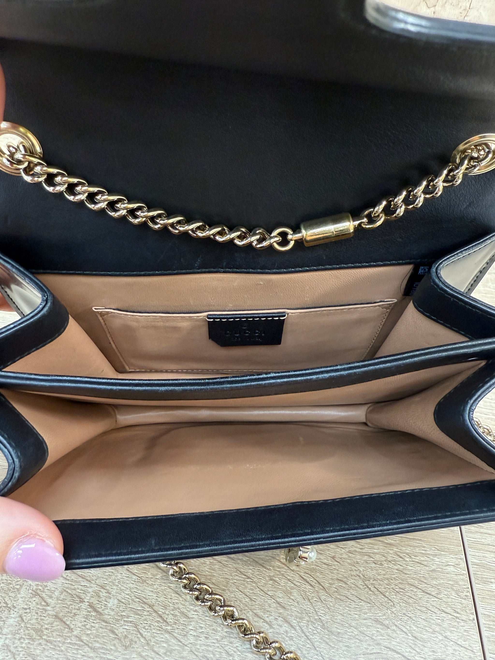 Gucci Black Patent Leather Embellished Interlocking G Small Shoulder Bag