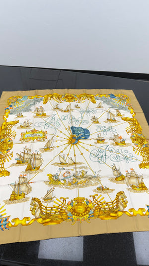 Hermes Vintage Golden Voiles De Lumiere Silk Scarf