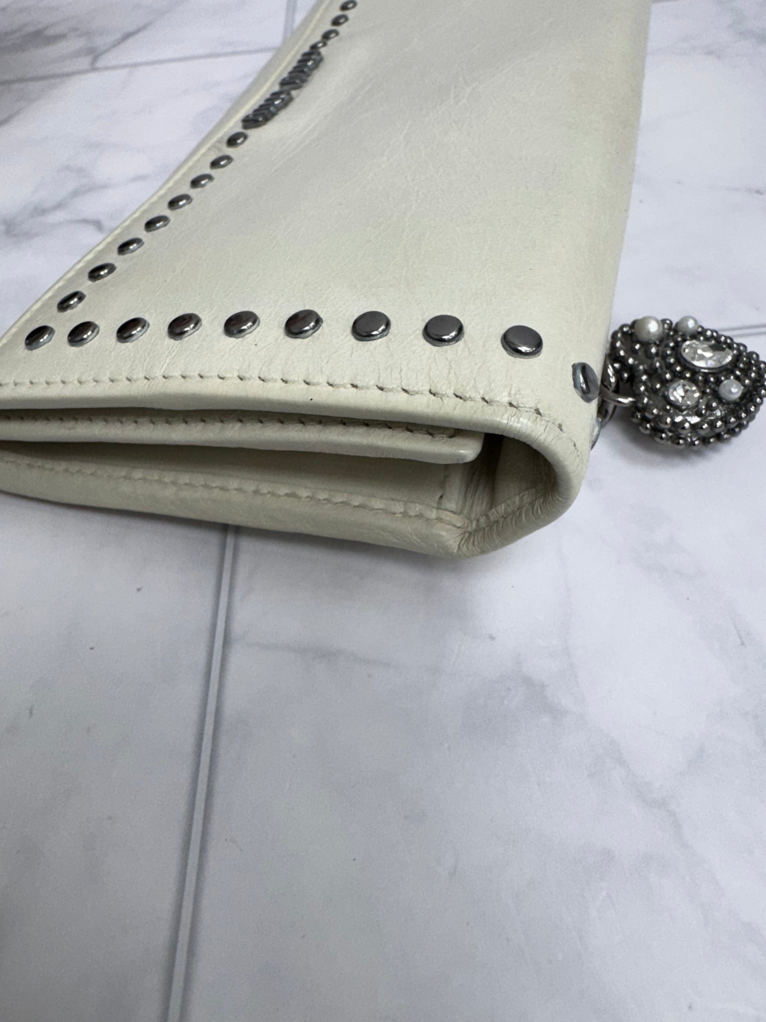 Miu Miu Off White Leather Studded Long Wallet