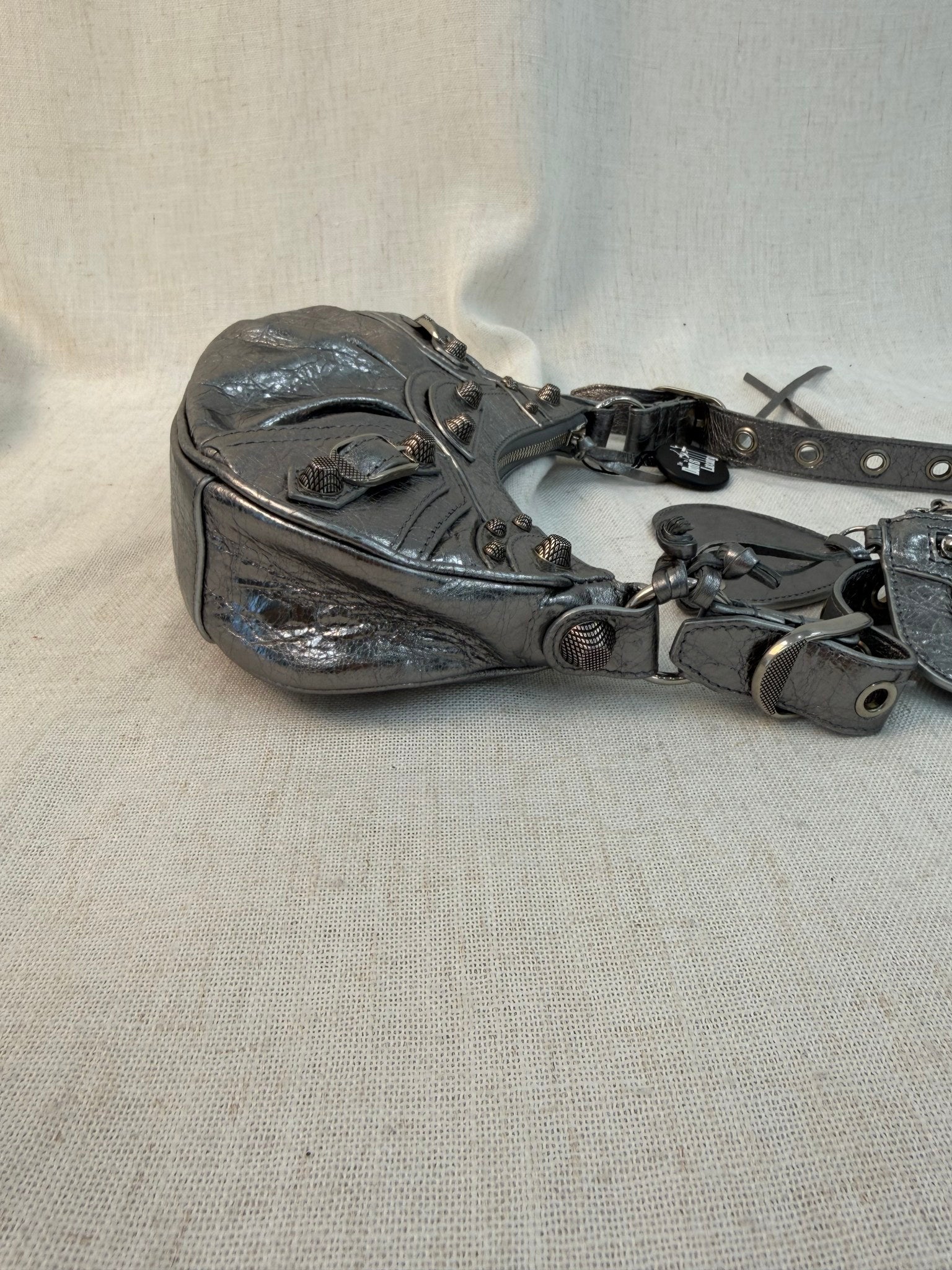 Balenciaga Silver Leather Le Cagole Small Shoulder Bag