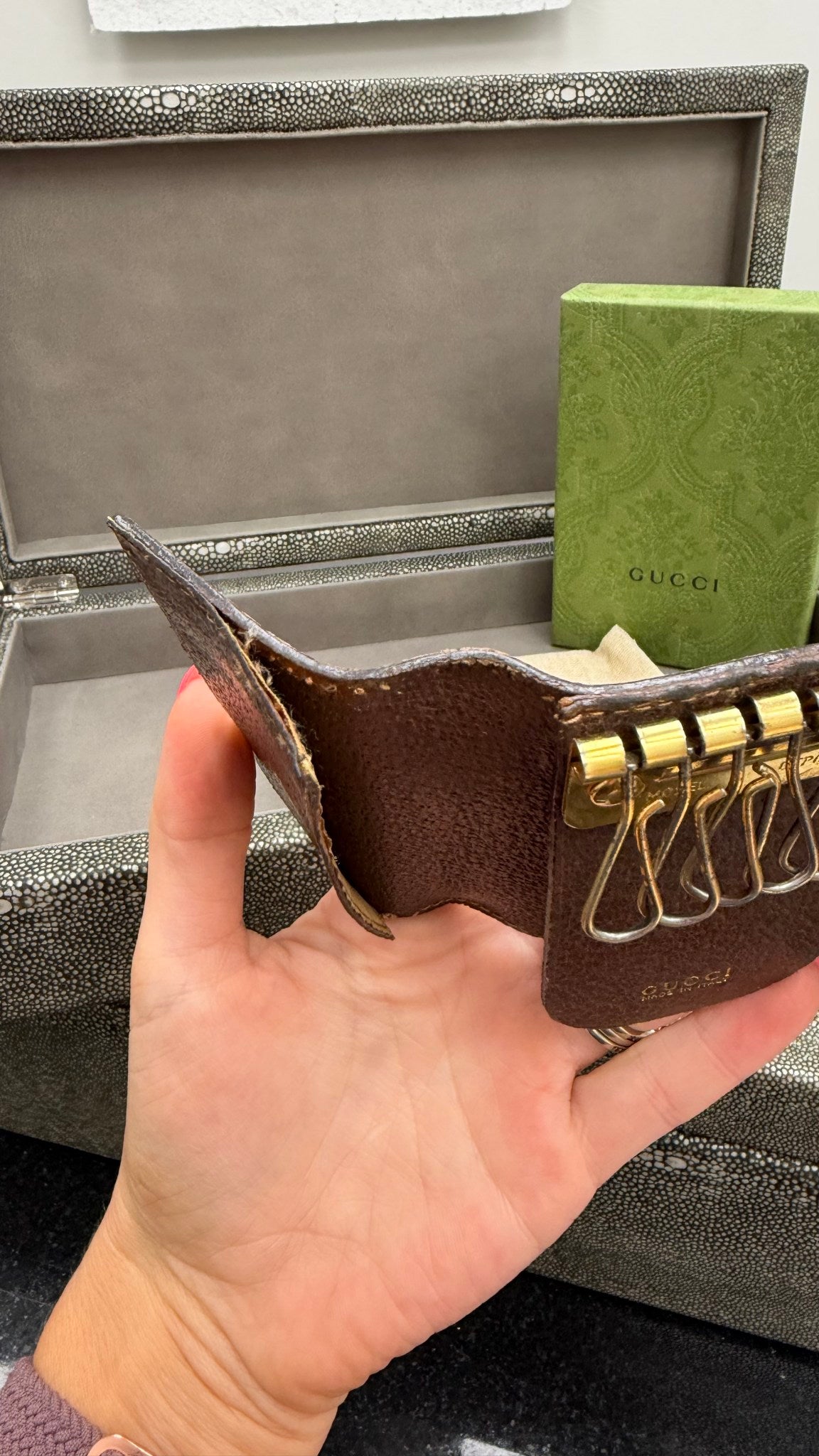 Gucci Brown Leather Horsebit 6 Key Ring Case