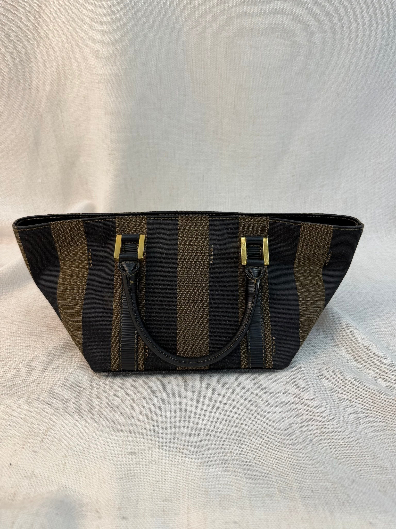 Fendi Brown And Black Canvas Pequin Mini Handbag