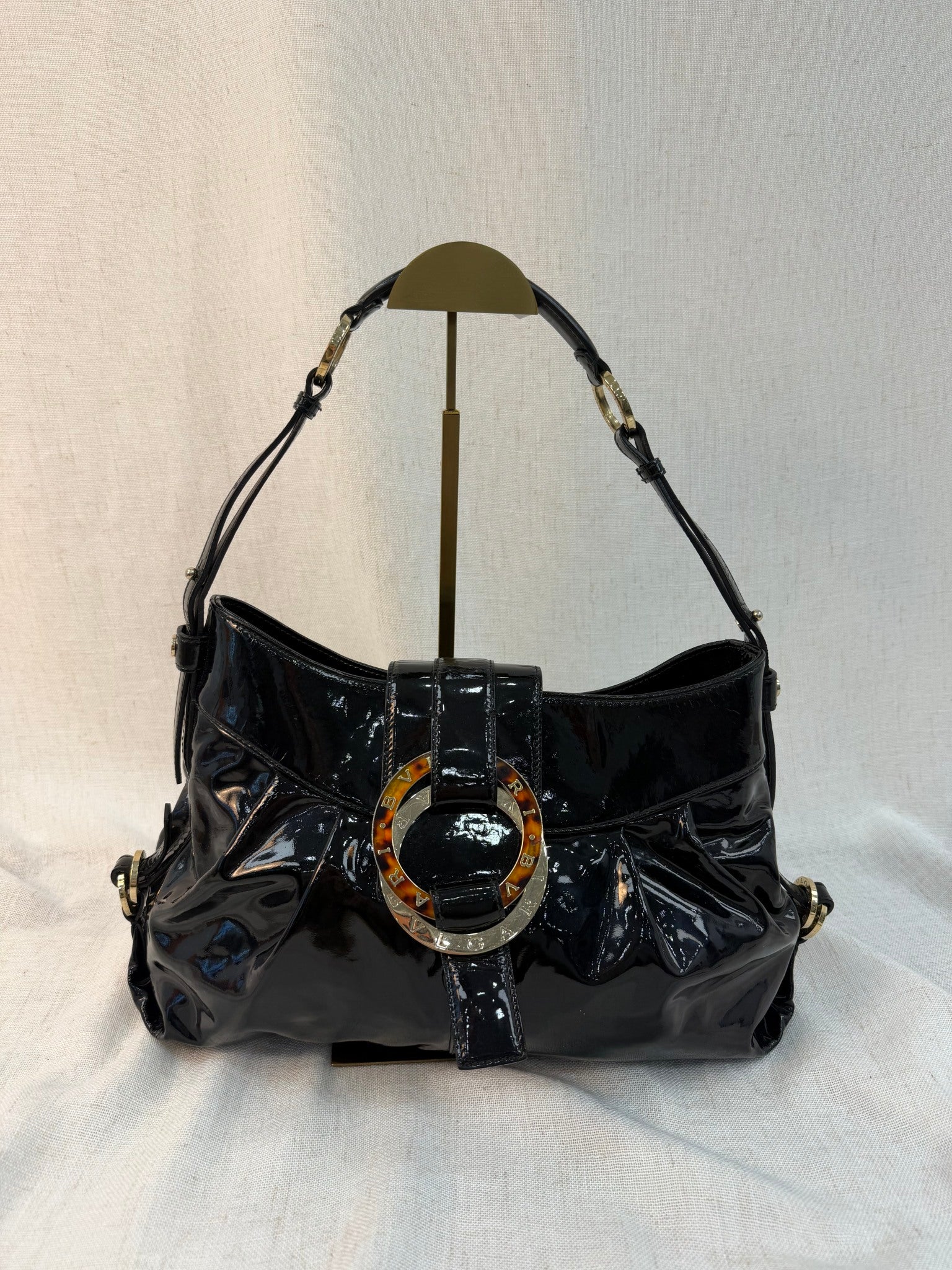 Bvlgari Black Patent Leather Chandra Shoulder Bag