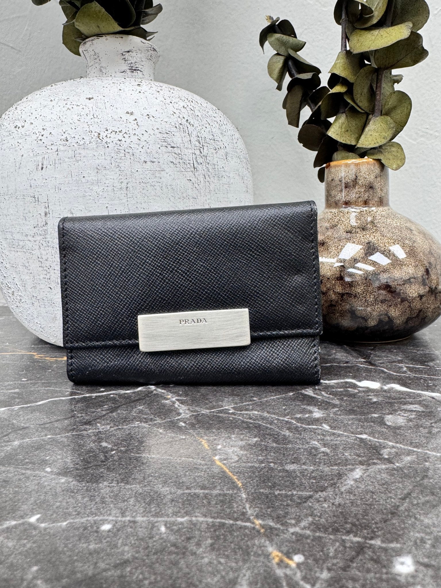 Prada Black Saffiano Leather 6 Key Ring Holder