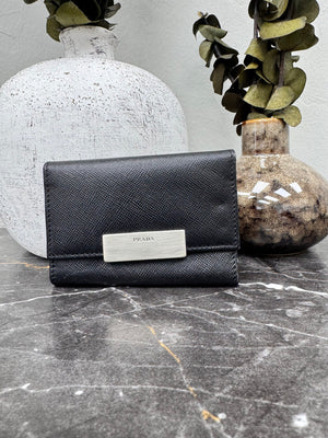 Prada Black Saffiano Leather 6 Key Ring Holder