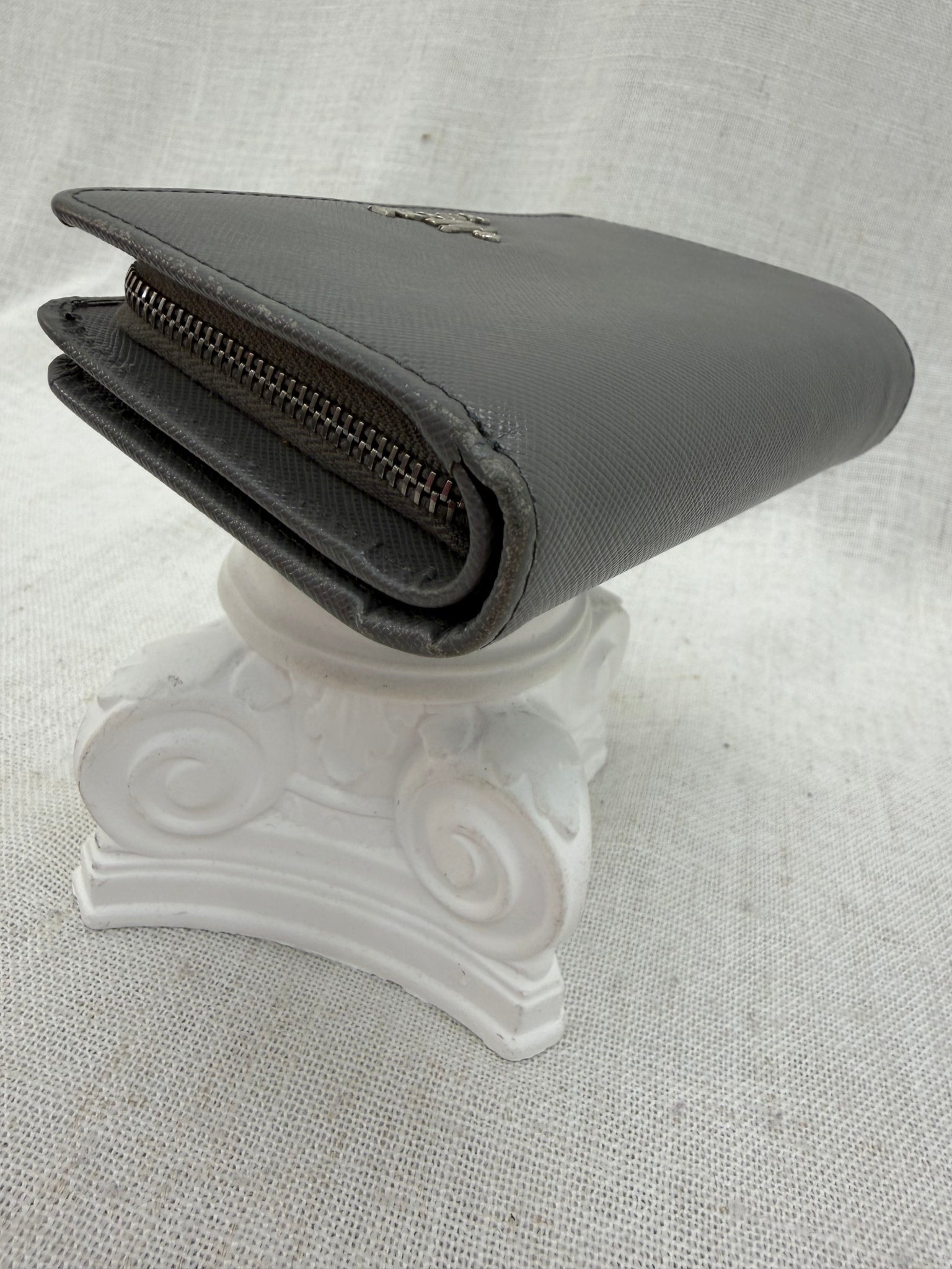 Prada Gray Saffiano Leather Compact Wallet