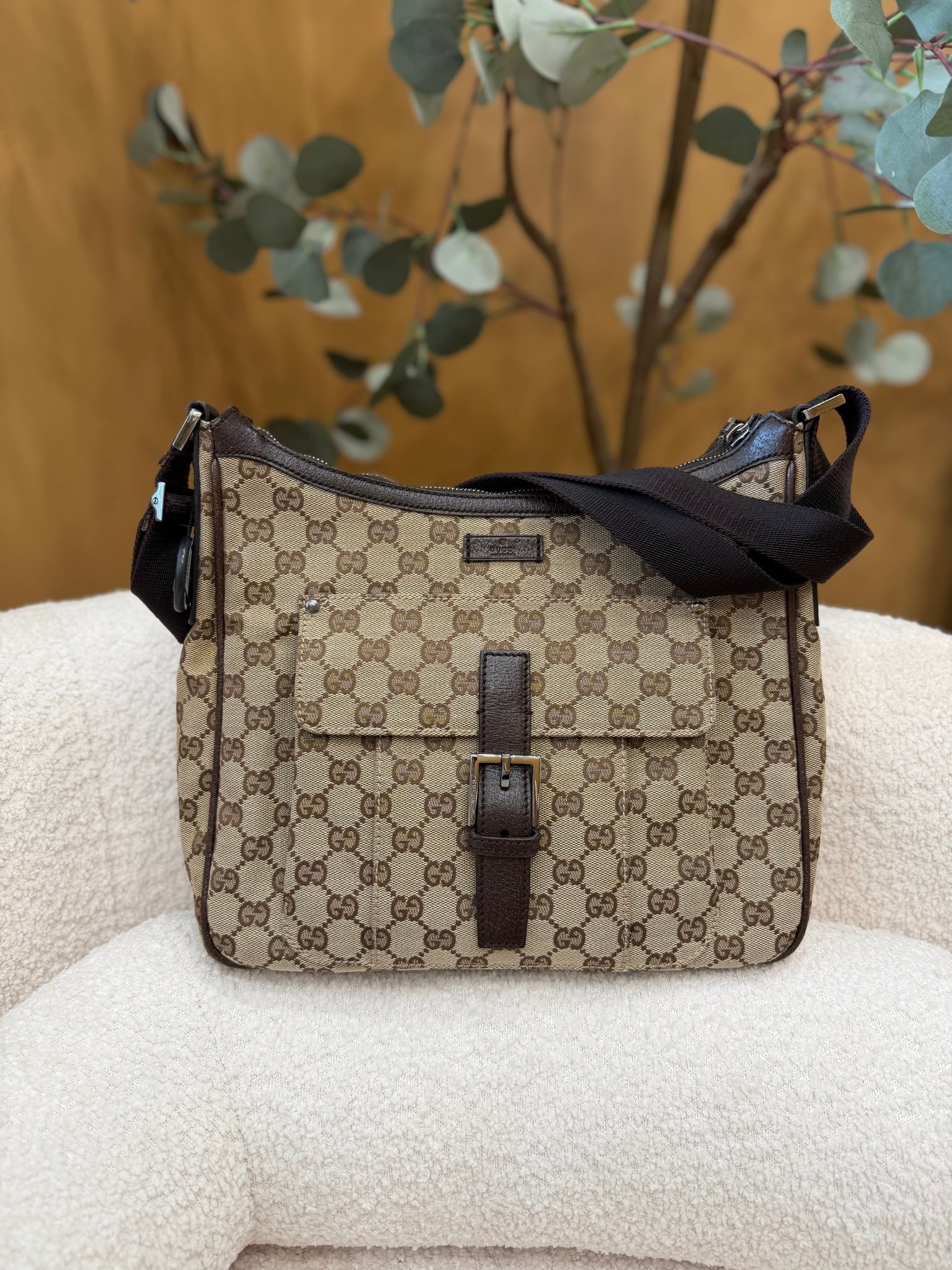 Gucci Brown Canvas GG Print Shoulder Bag