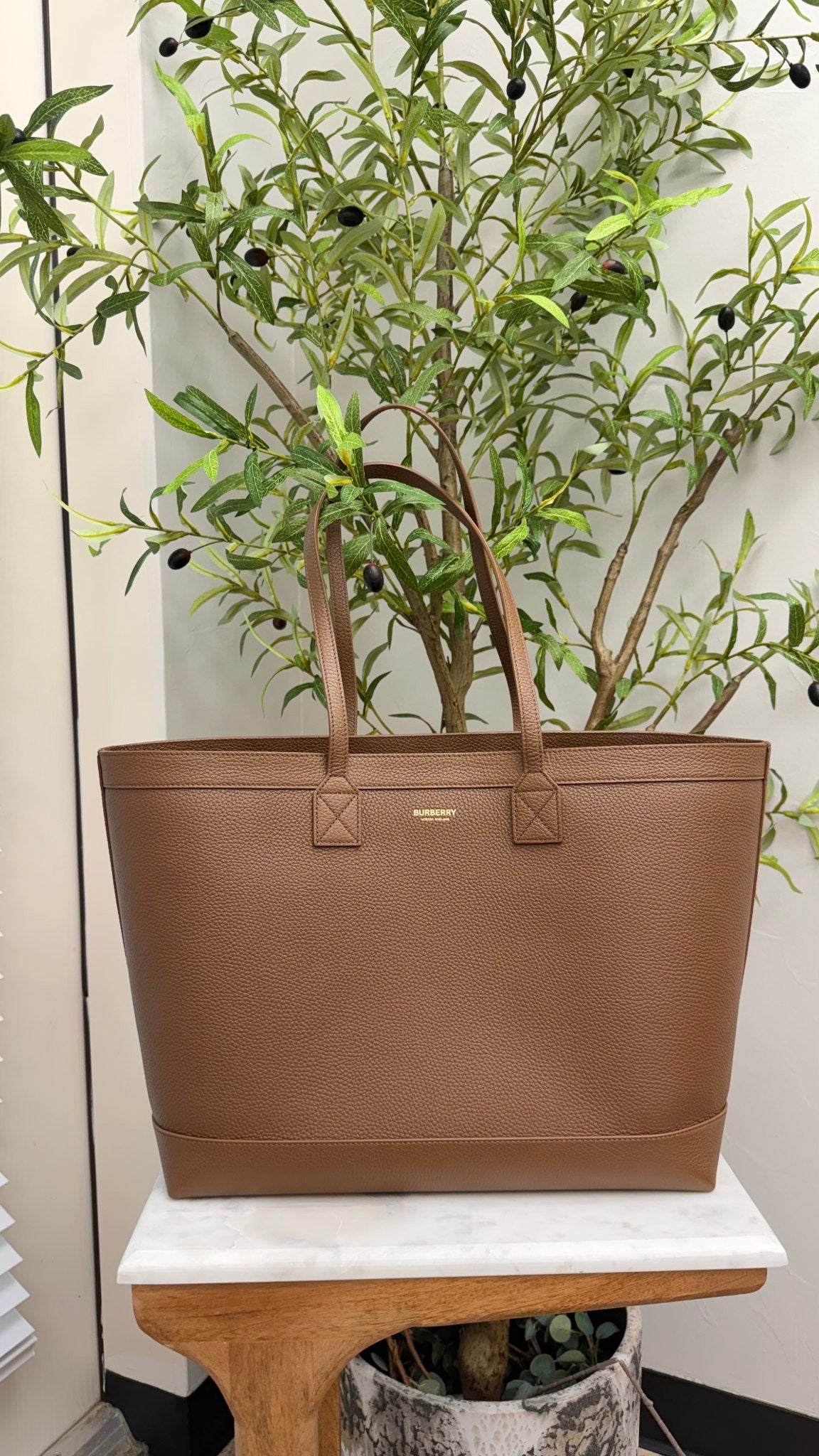 Burberry Brown Pebbled Leather London Shoulder Tote