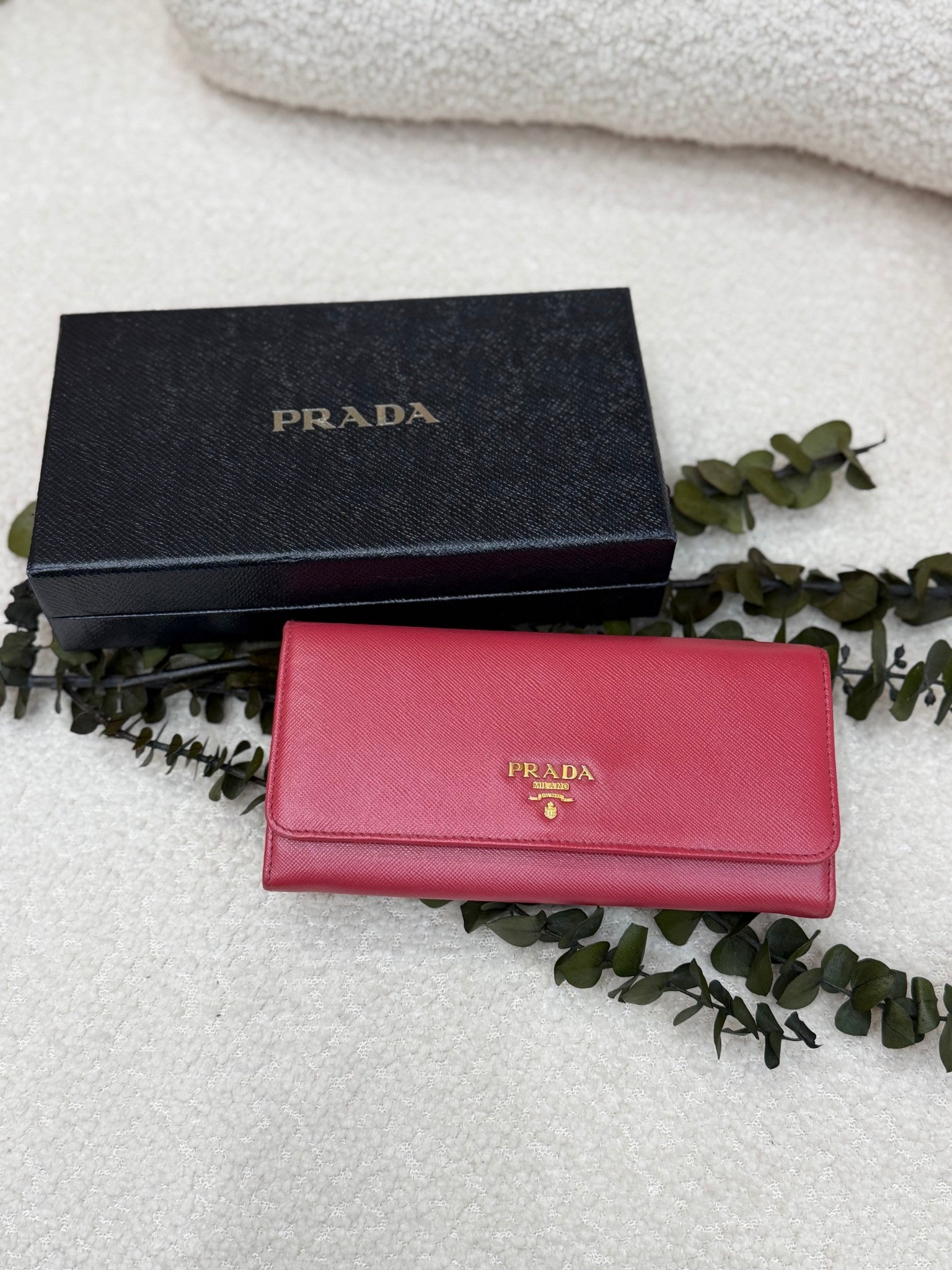 Prada Pink Saffiano Leather Long Snap Wallet