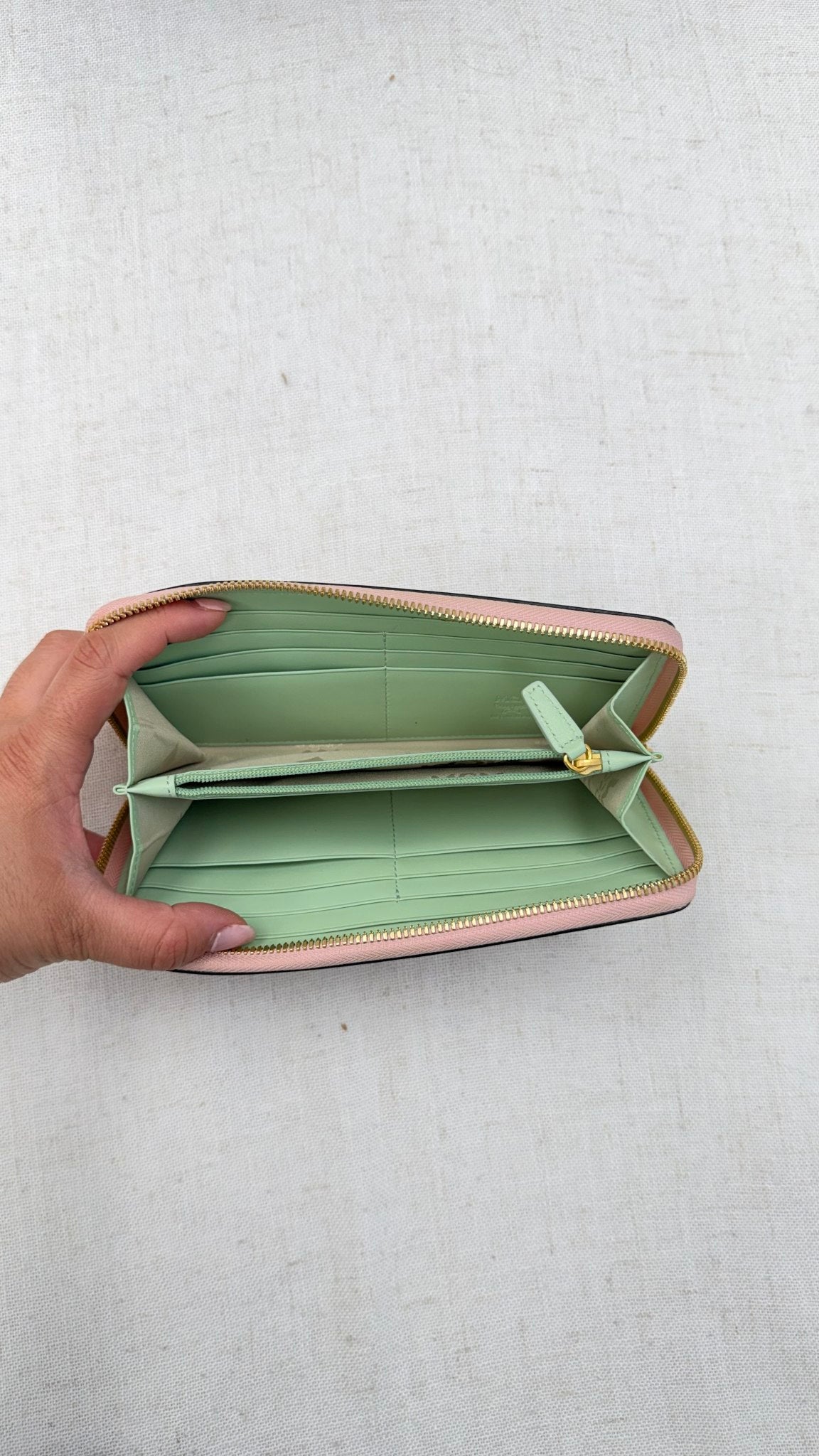 MCM Pink And White Saffiano Leather Zippy Wallet