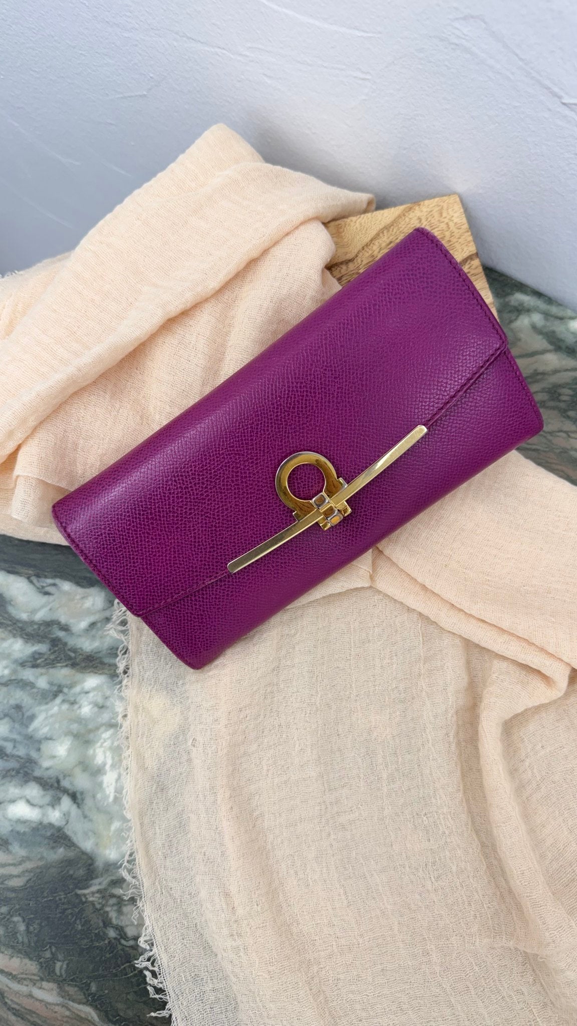 Salvatore Ferragamo Purple Grained Leather Long Wallet 