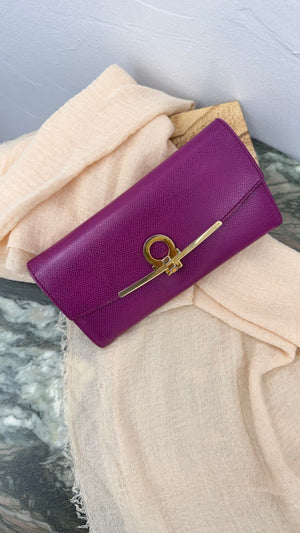 Salvatore Ferragamo Purple Grained Leather Long Wallet